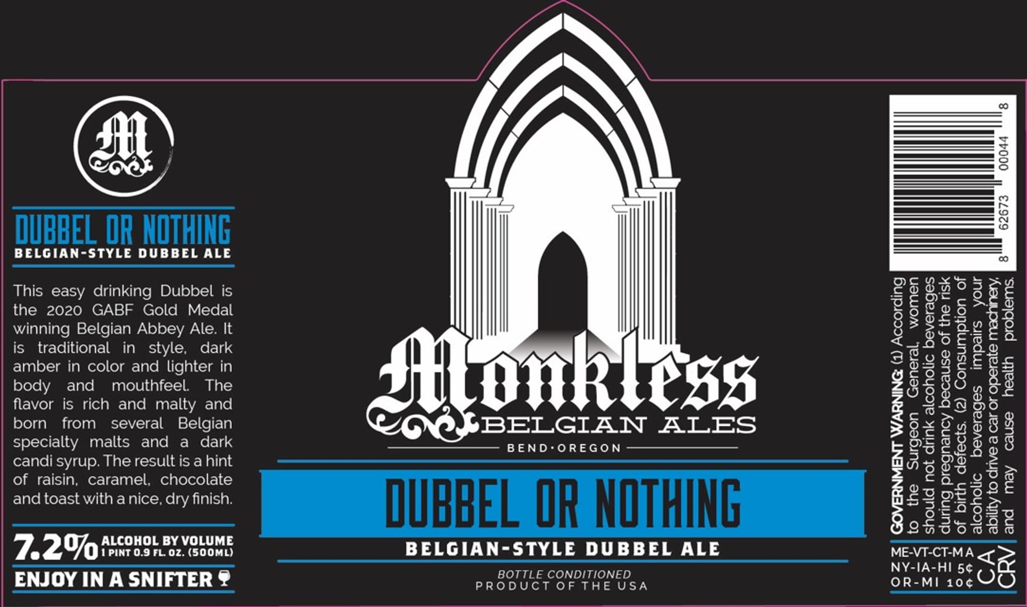 Dubbel or Nothing by Monkless Belgian Ales - beer label