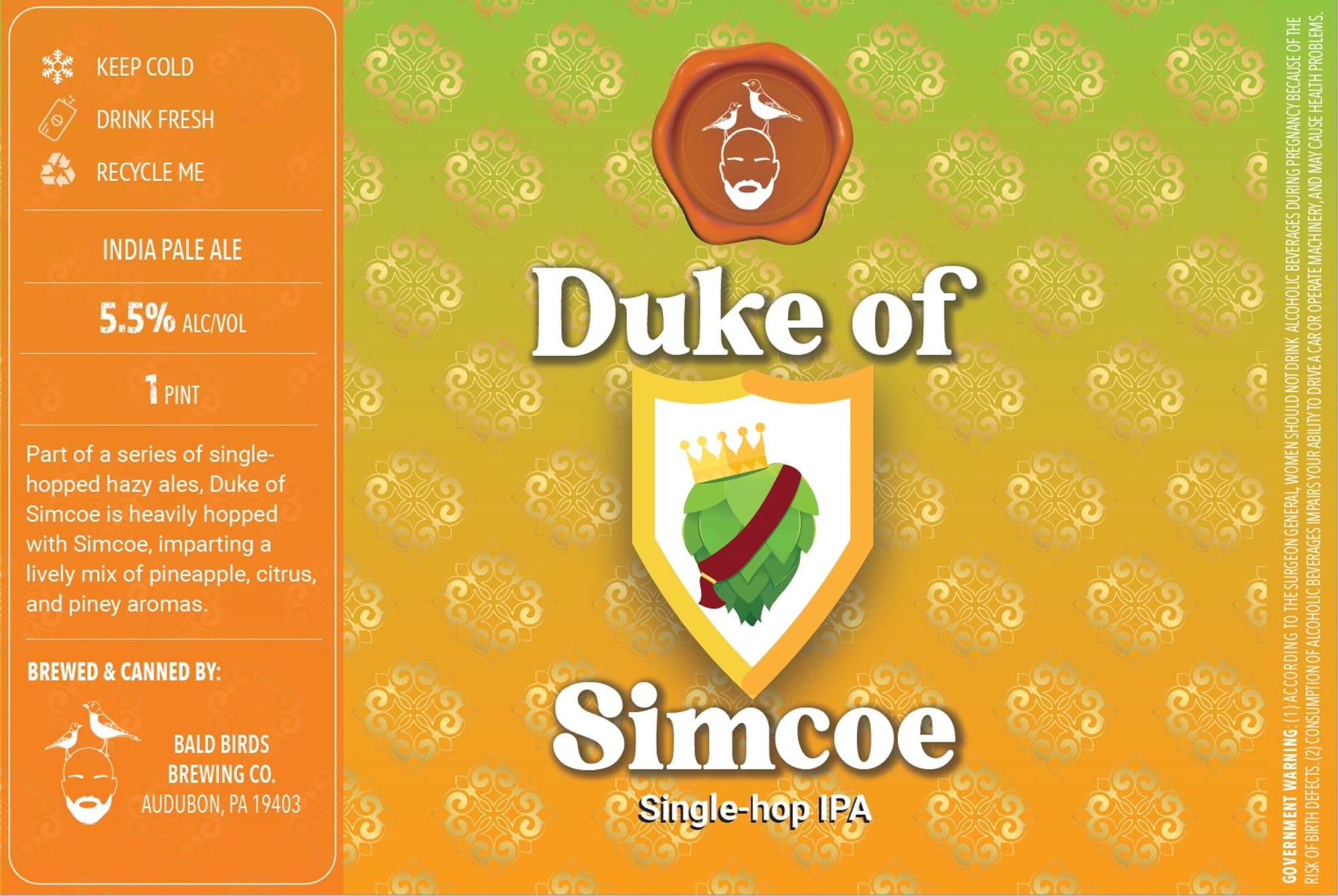 Duke of Simcoe by Bald Birds Brewing Co. - beer label