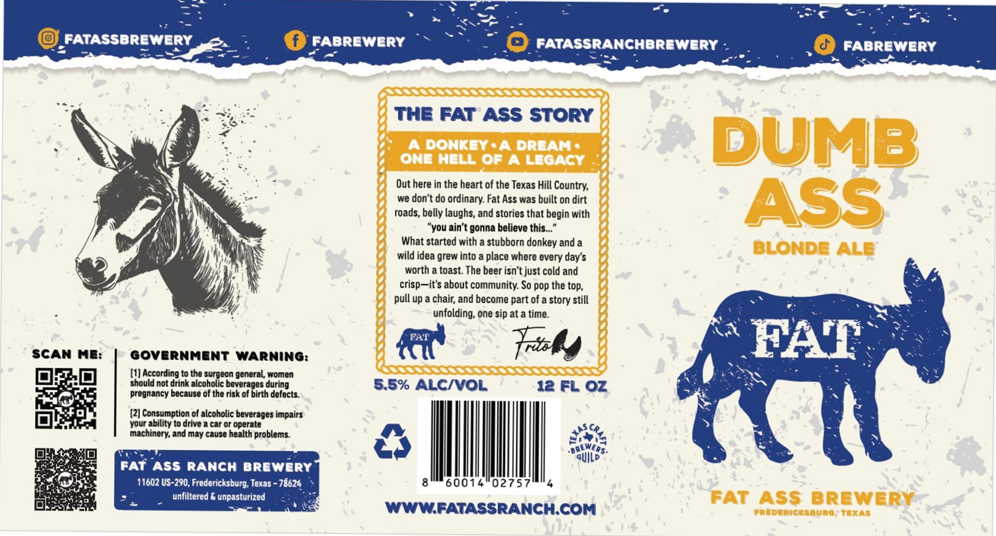 Dumb Ass Blonde Ale by Fat Ass Ranch Brewery - beer label
