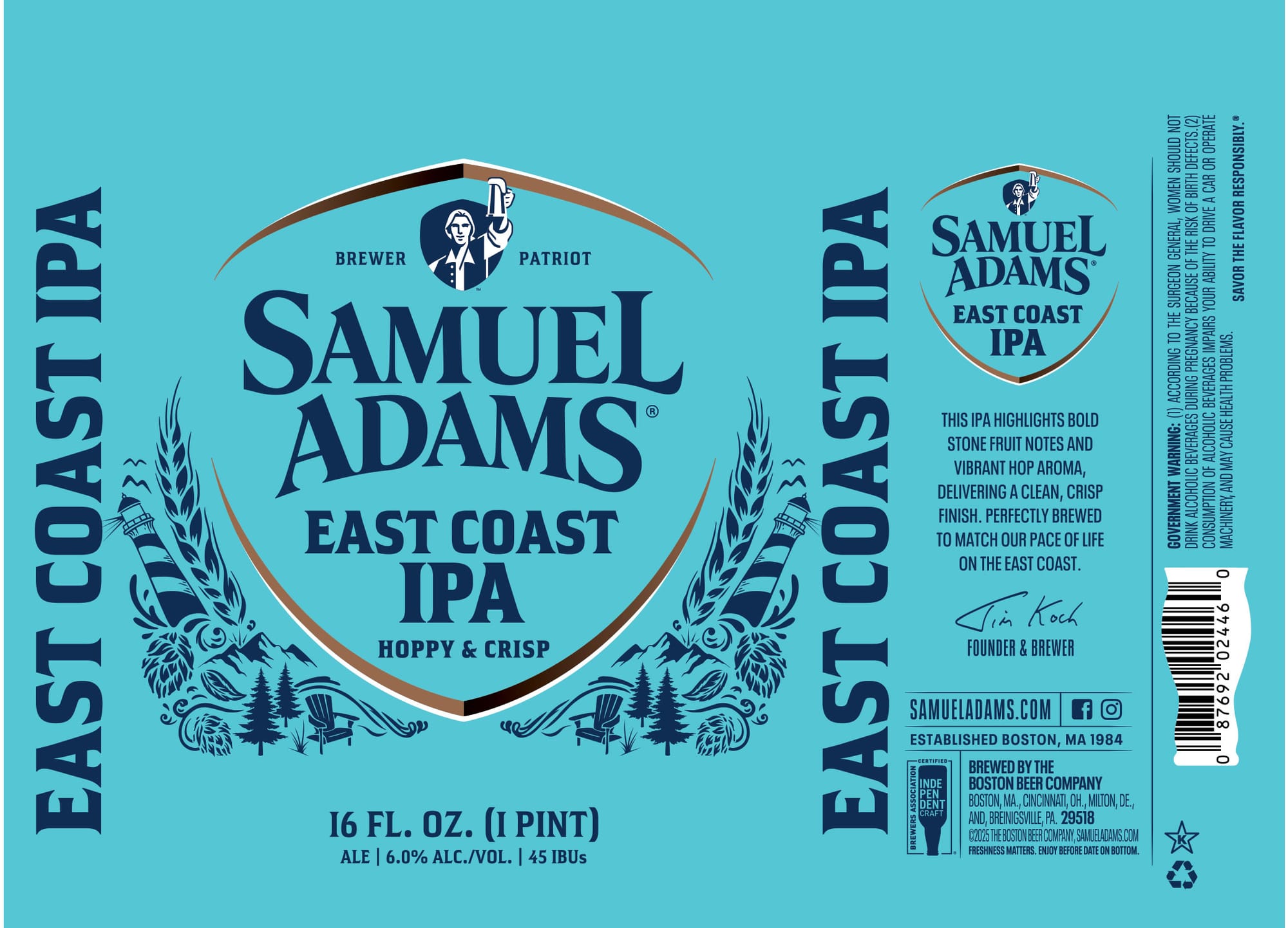 East Coast IPA by Samuel Adams - beer label