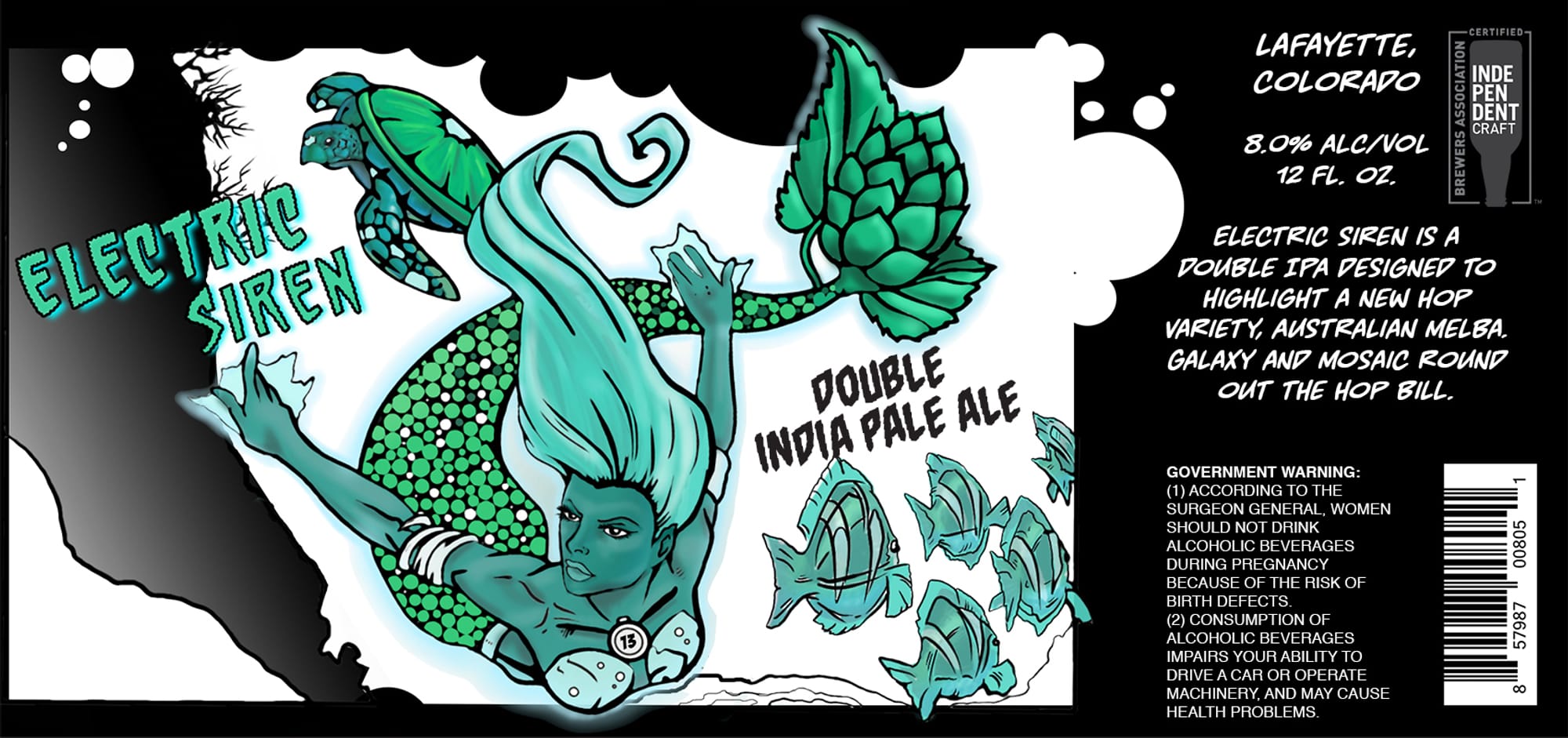 Electric Siren Double IPA by Lafayette Brewing Company - beer label