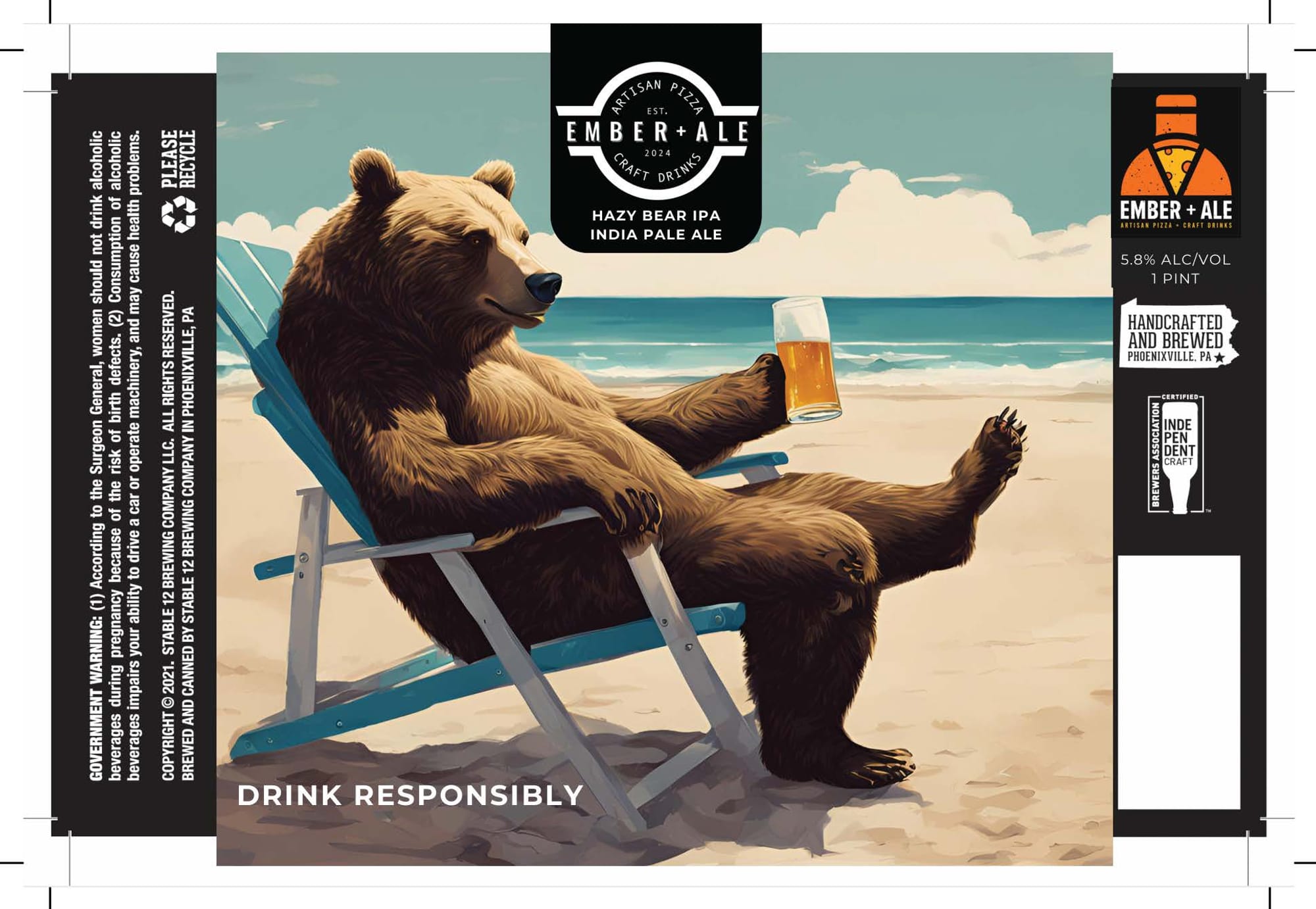Ember + Ale Hazy Bear IPA by Stable 12 Brewing - beer label