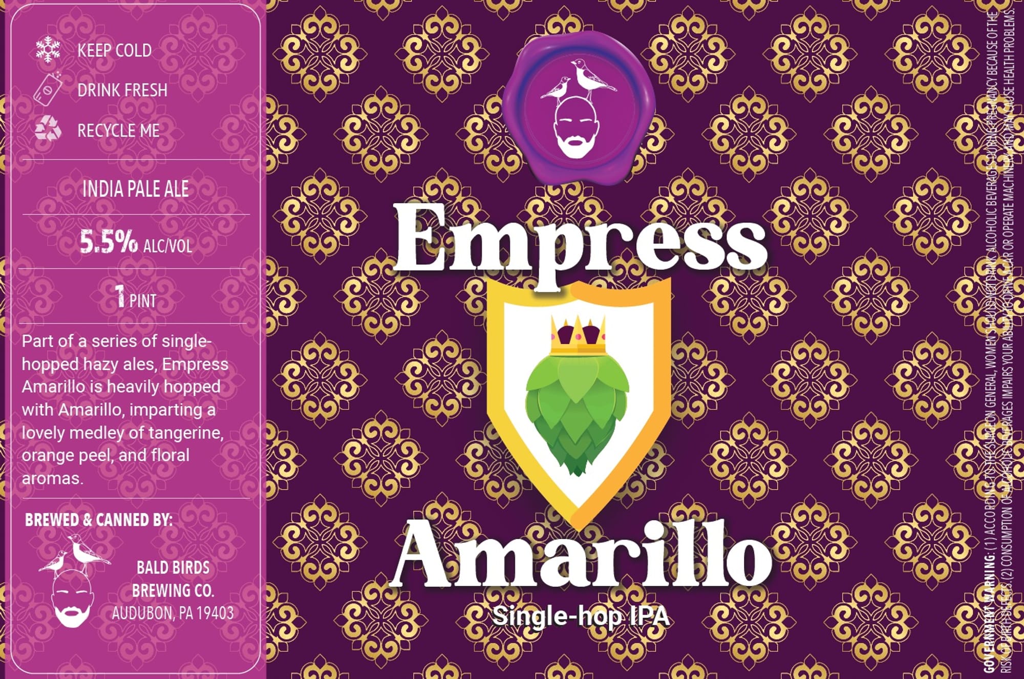 Empress Amarillo by Bald Birds Brewing Co. - beer label