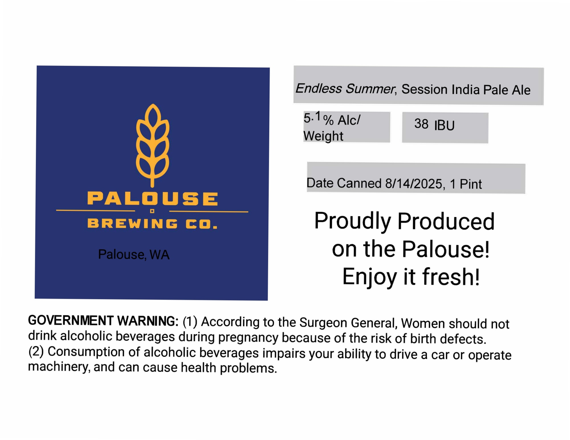 Endless Summer by Palouse Brewing Co. - beer label