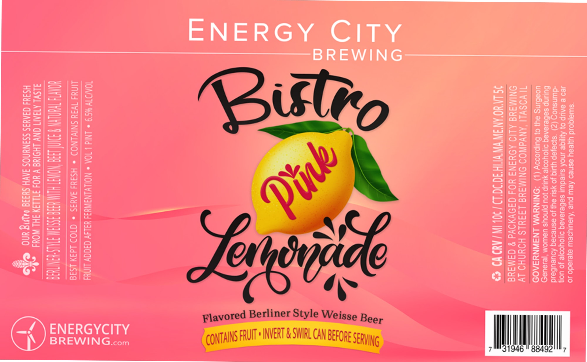 Bistro Pink Lemonade by Energy City Brewing - beer label