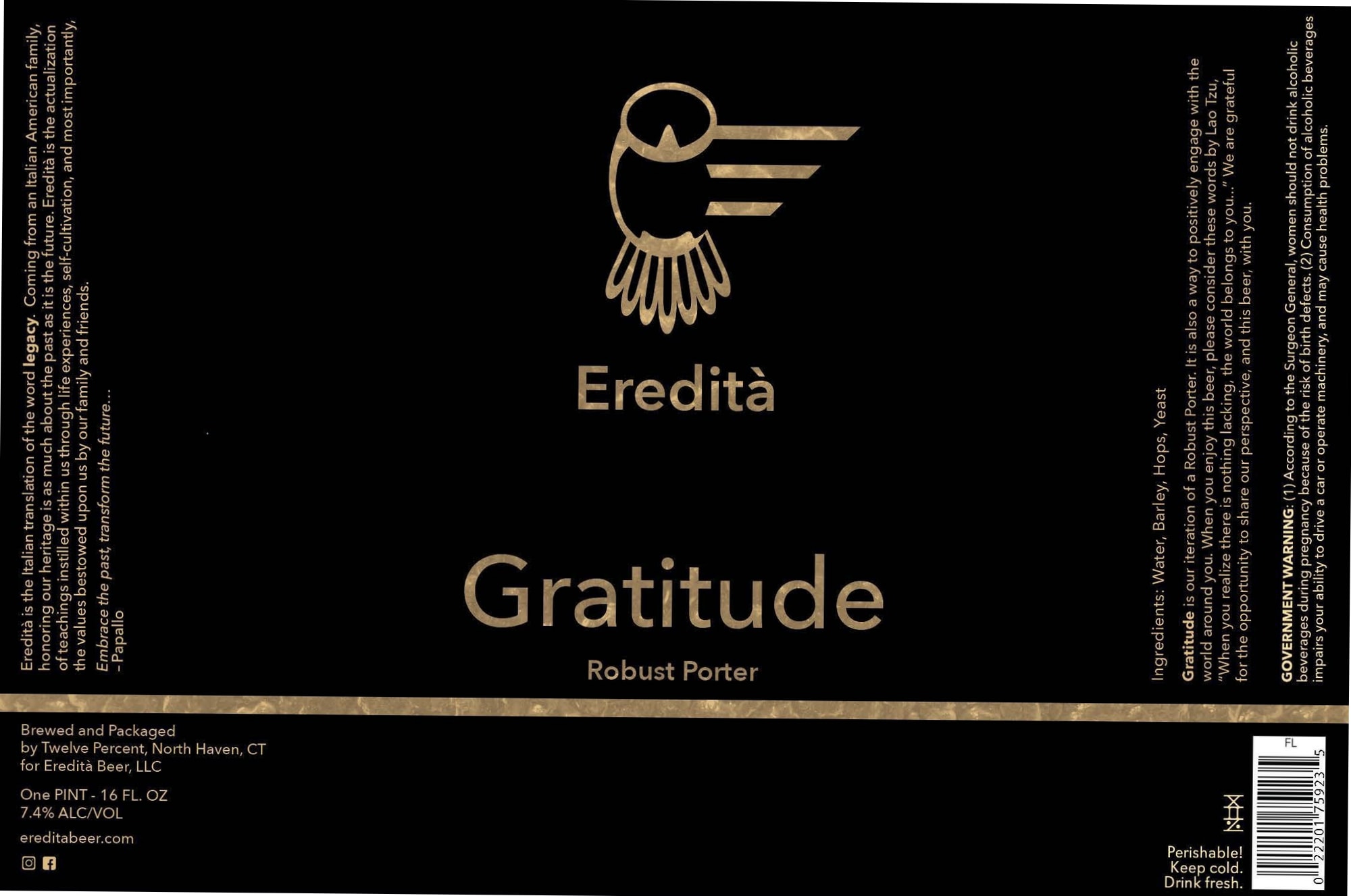 Eredità Gratitude by Twelve Percent Beer - beer label