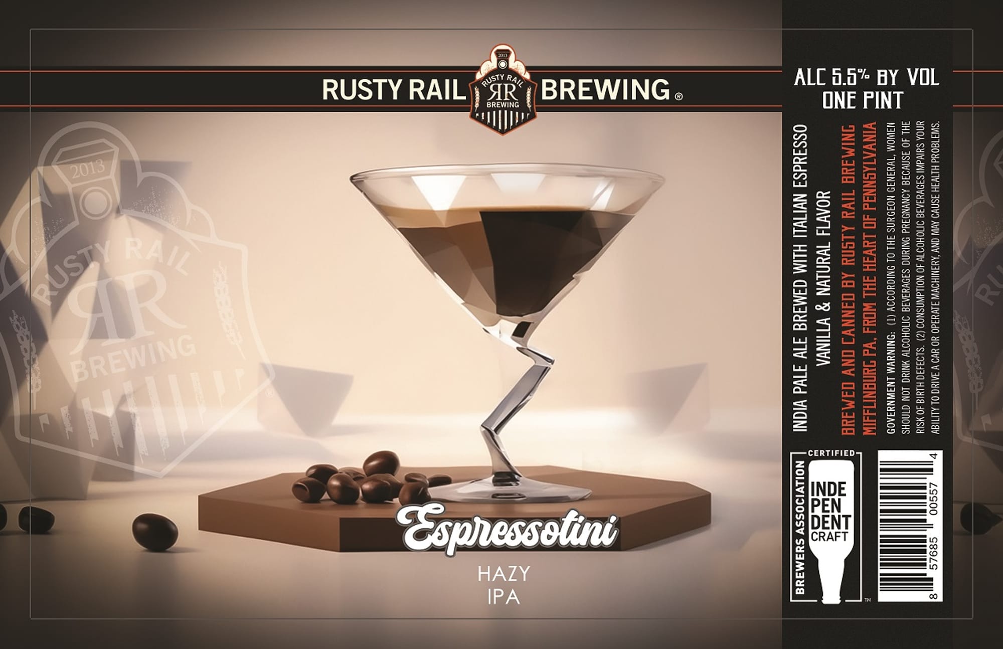 Espressotini Hazy IPA by Rusty Rail Brewing - beer label