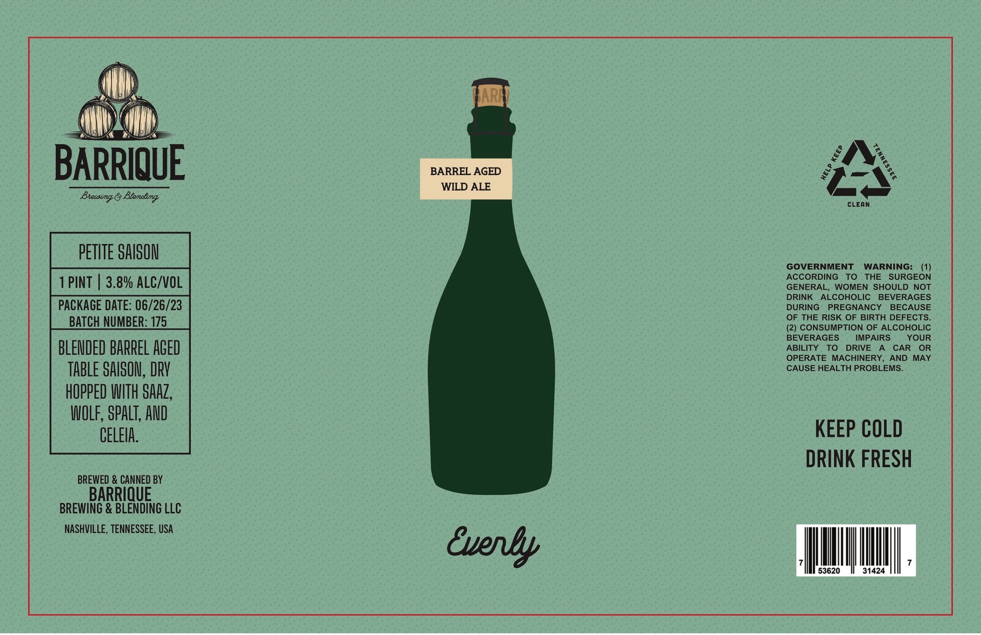 Everly by Barrique Brewing & Blending - beer label