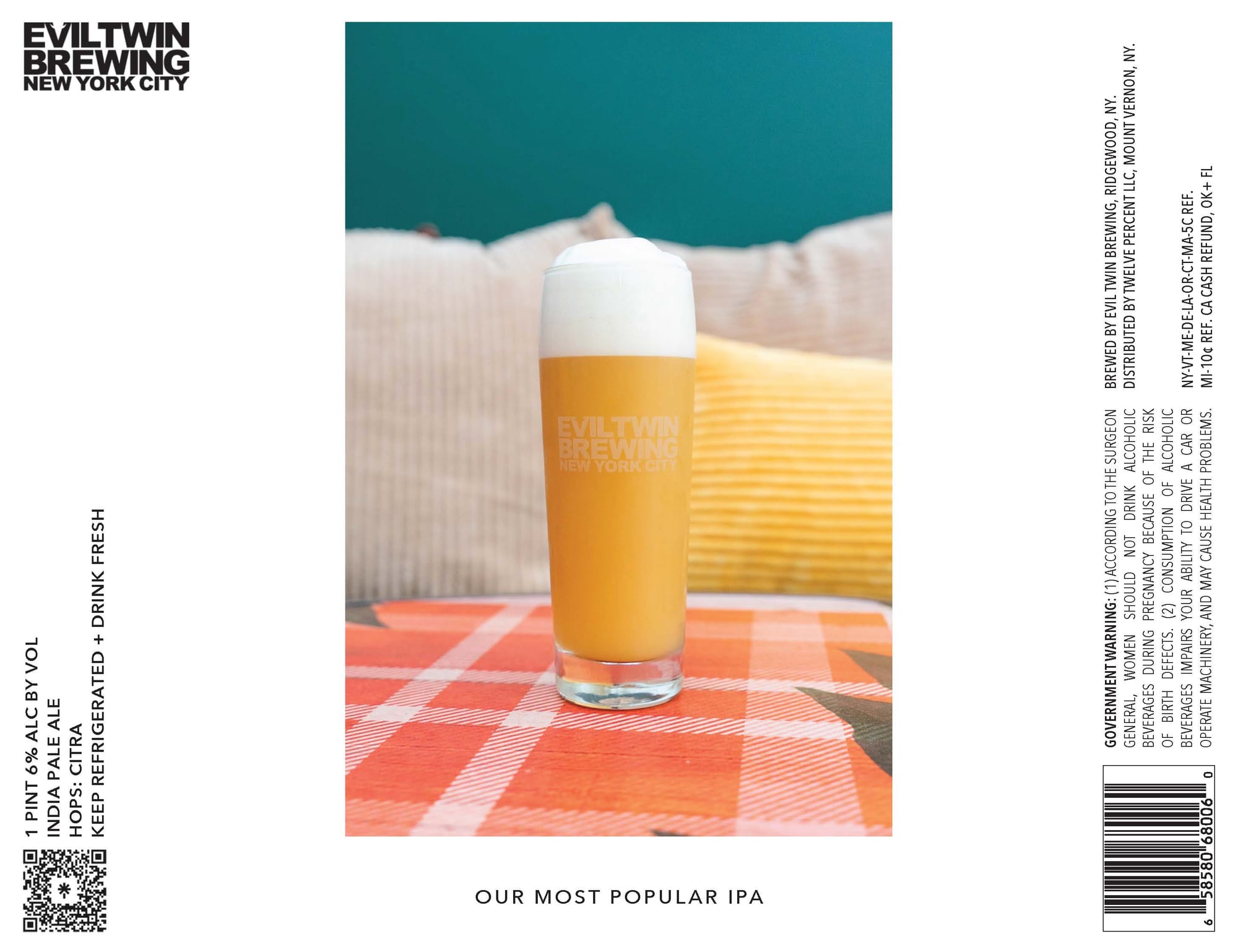 Our Most Popular IPA by Evil Twin Brewing - beer label