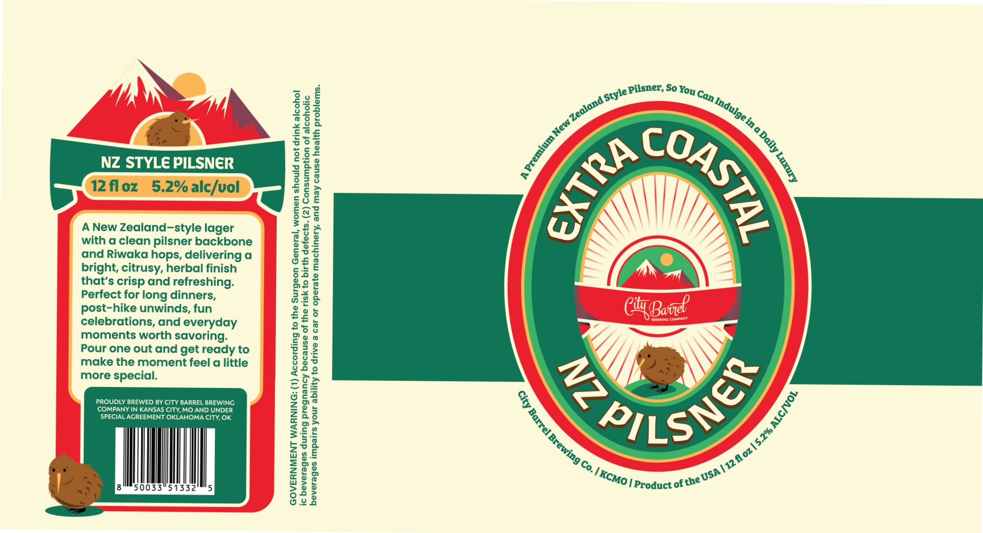 Extra Coastal NZ Pilsner by City Barrel Brewing Co. - beer label