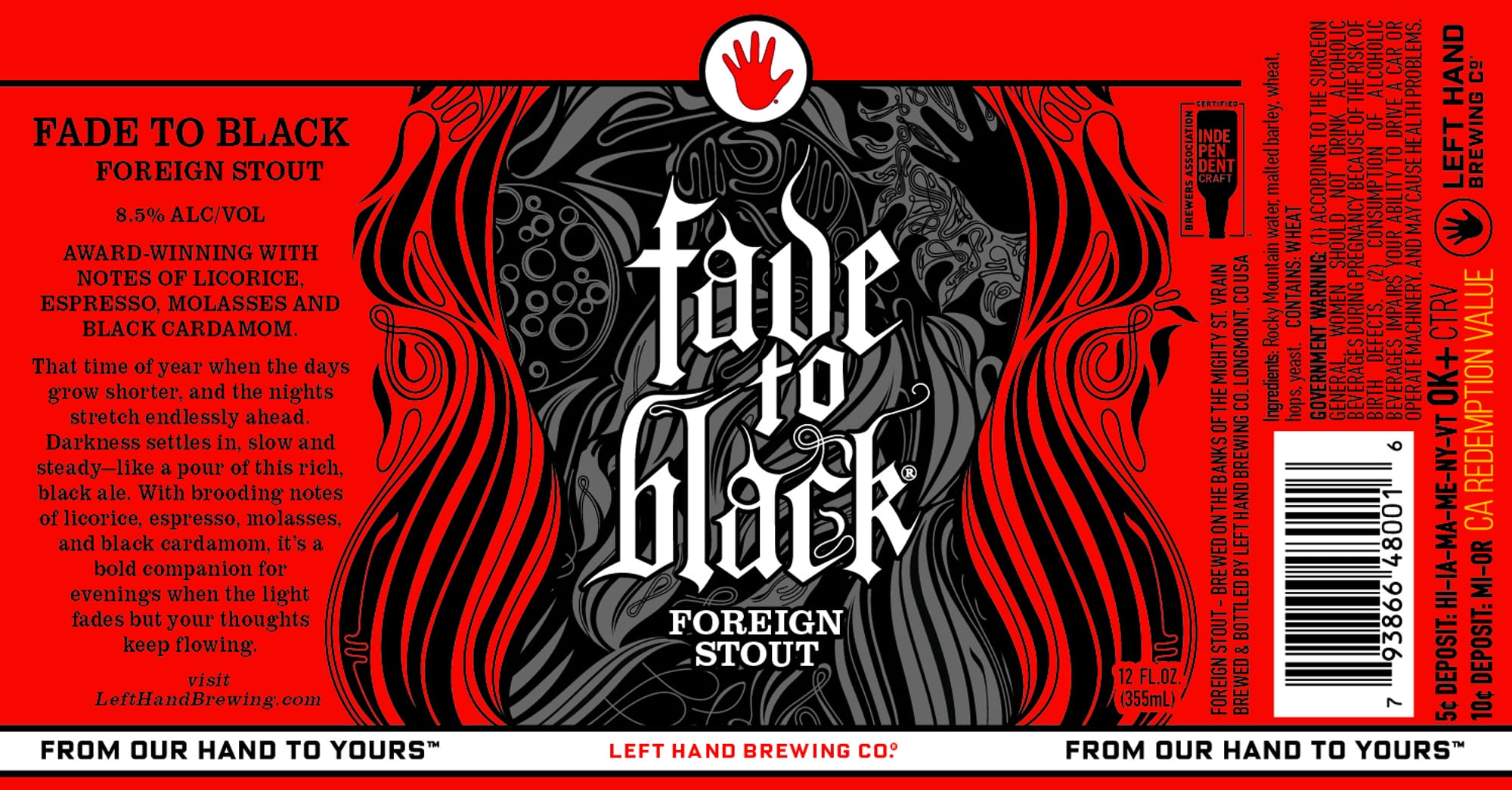 Fade to Black by Left Hand Brewing - beer label