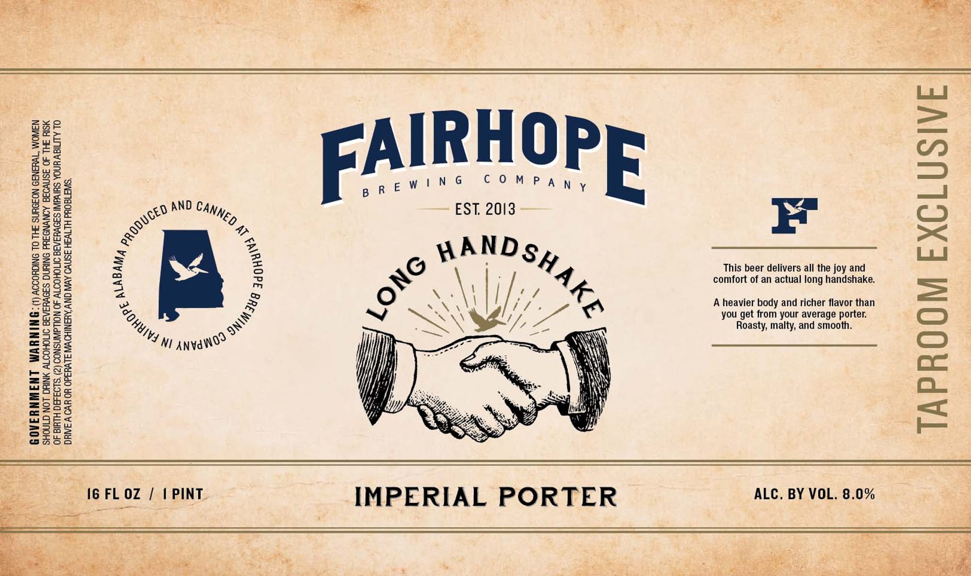 Long Handshake by Fairhope Brewing Company - beer label
