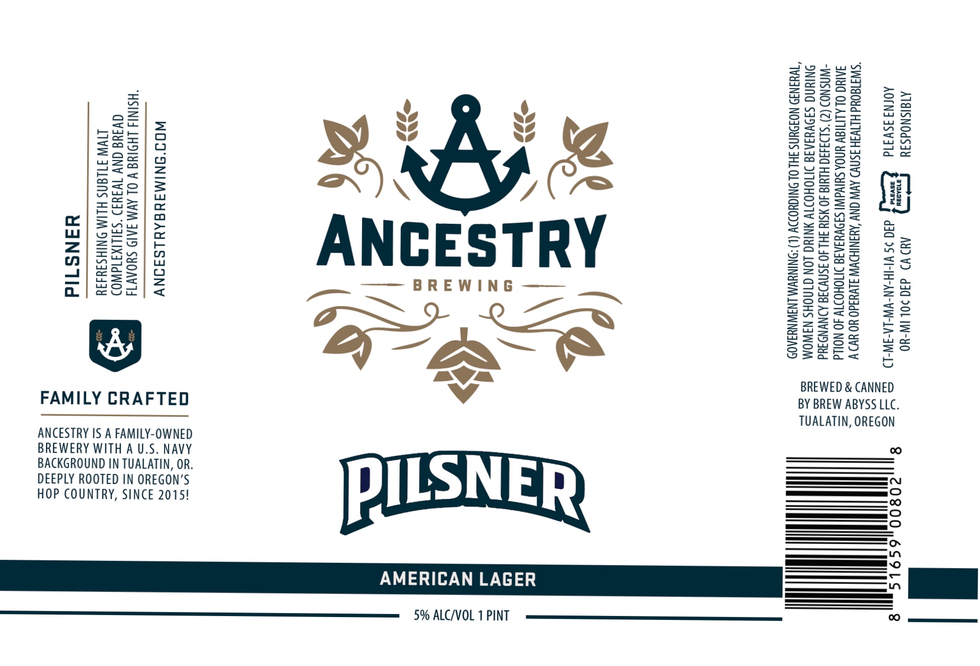 Family Crafted Pilsner by Ancestry Brewing - beer label