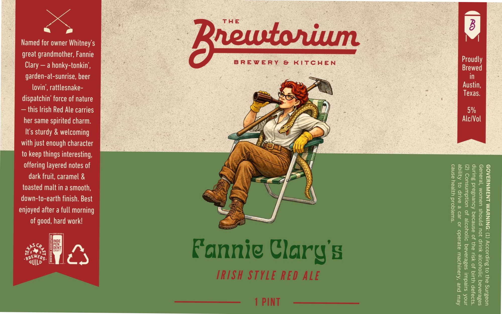 Fannie Clary’s Irish Style Red Ale by The Brewtorium Brewery & Kitchen - beer label