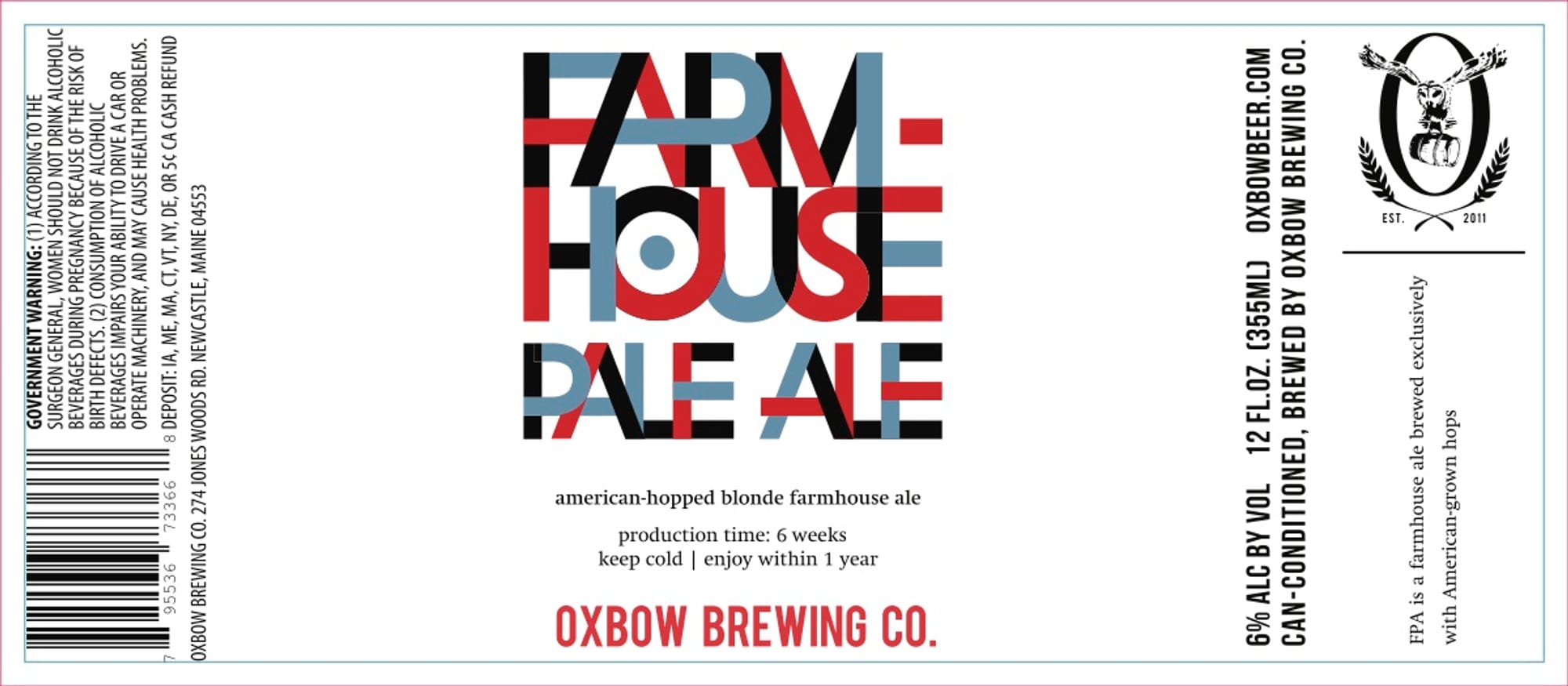 Farmhouse Pale Ale by Oxbow Brewing Co. - beer label