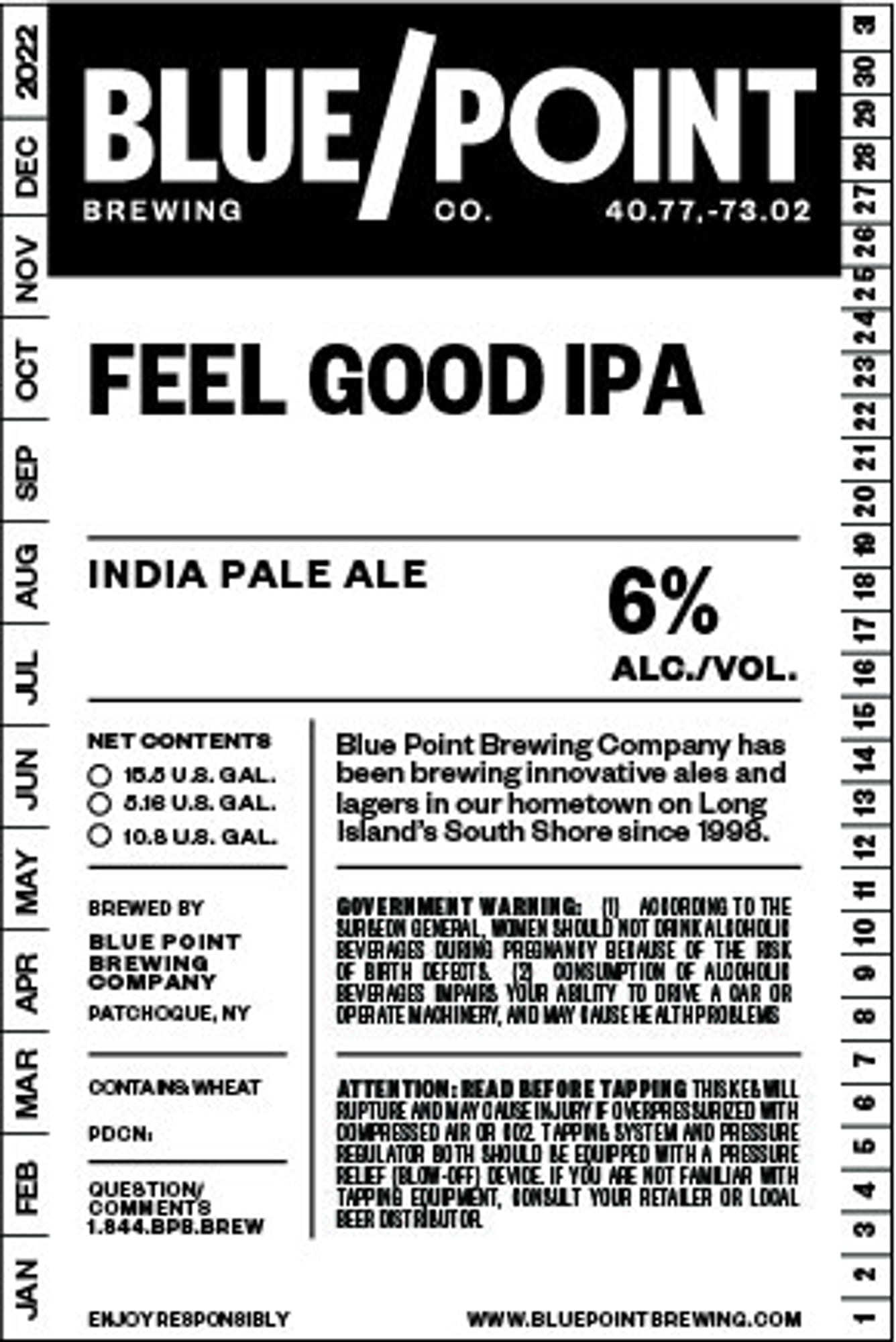 Feel Good IPA by Blue Point Brewing Co. - beer label