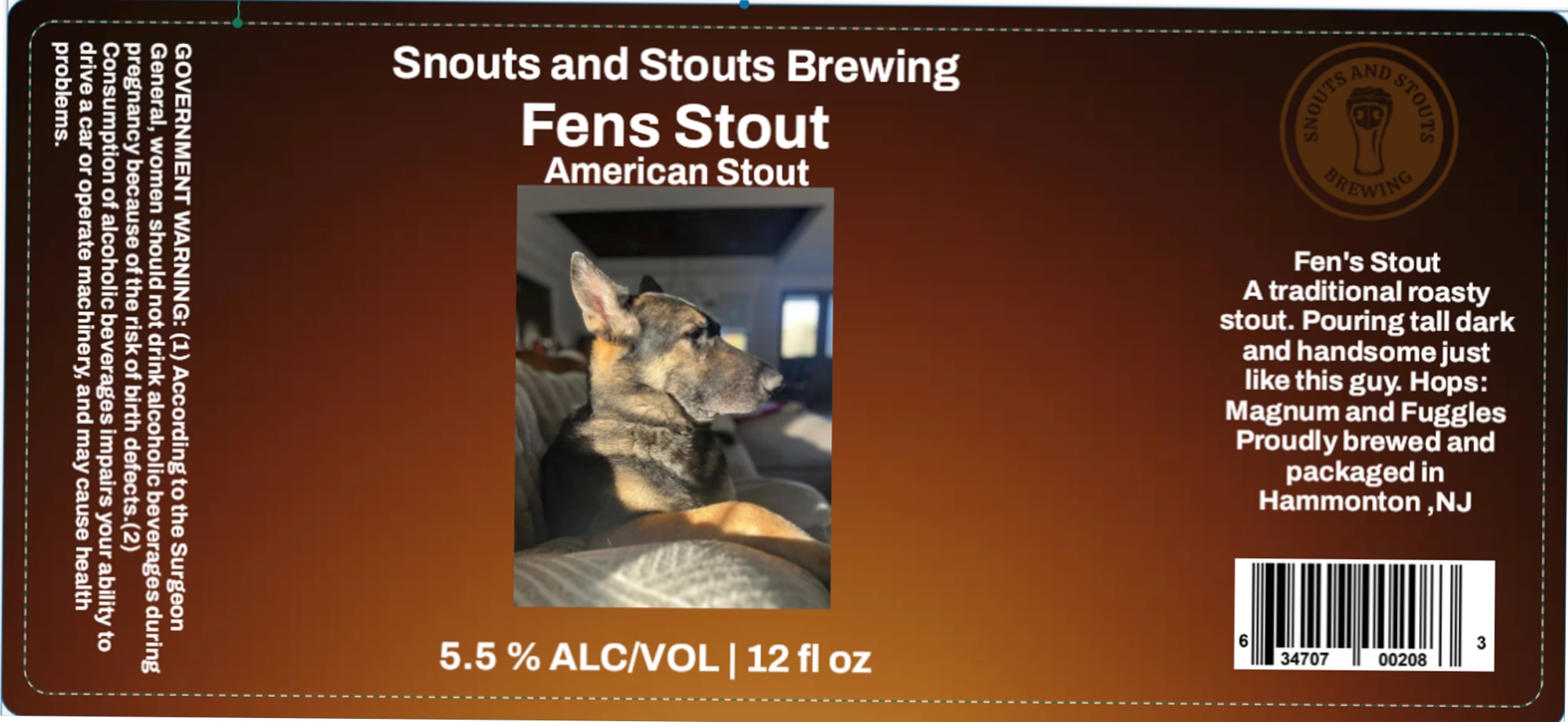 Fens Stout by Snouts and Stouts Brewing - beer label