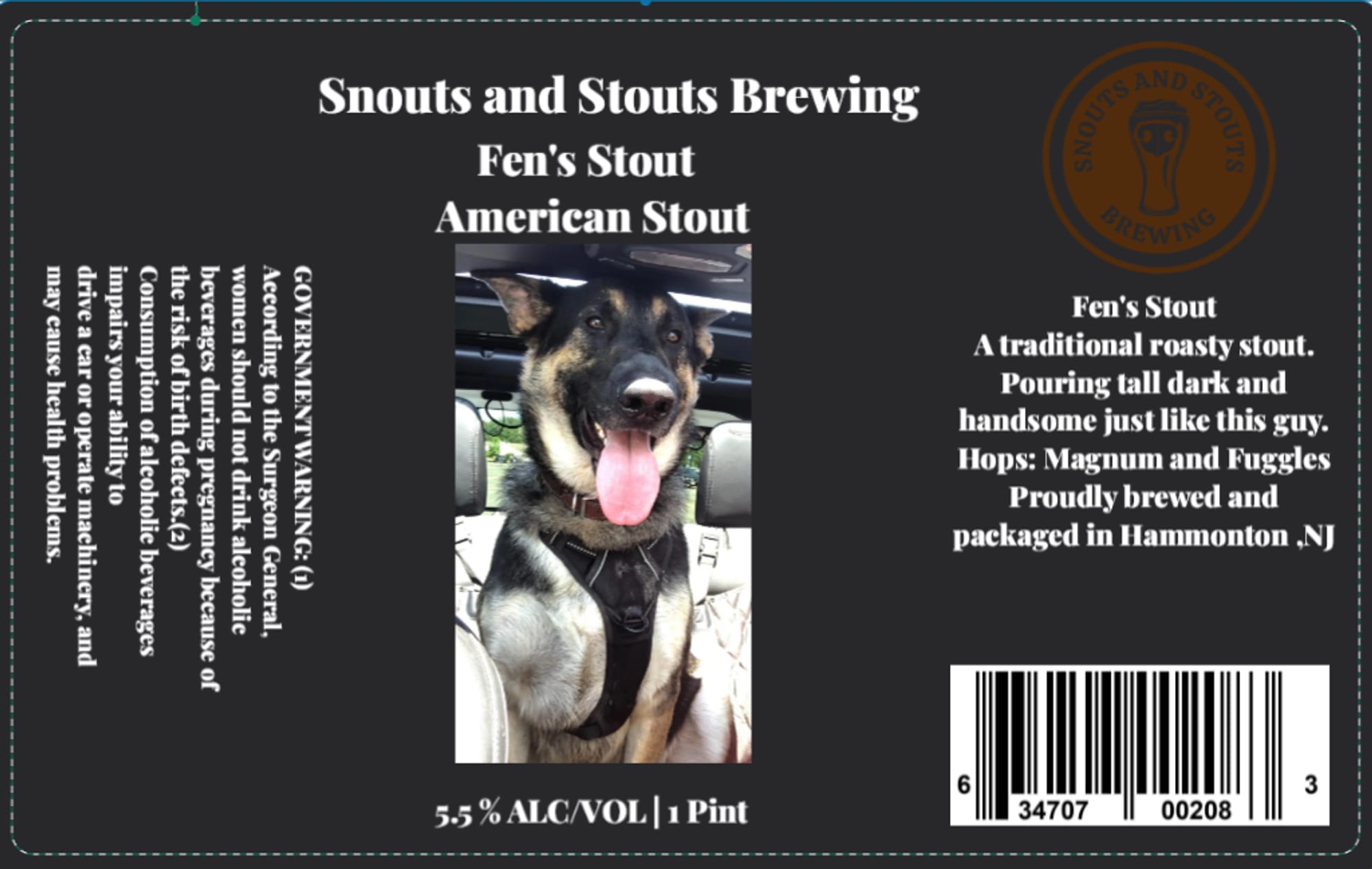 Fen’s Stout by Snouts and Stouts Brewing - beer label