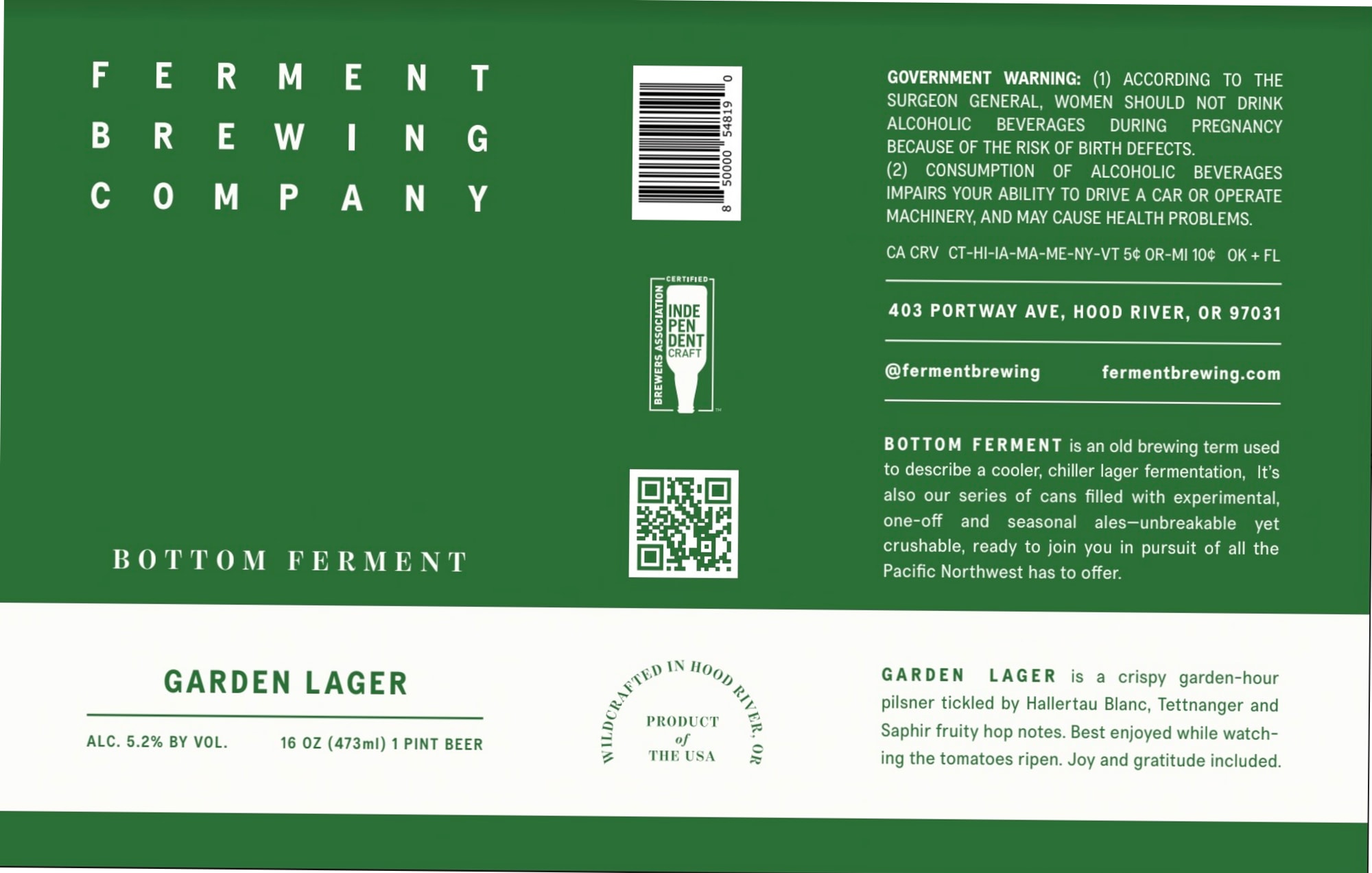 Garden Lager by Ferment Brewing Company - beer label