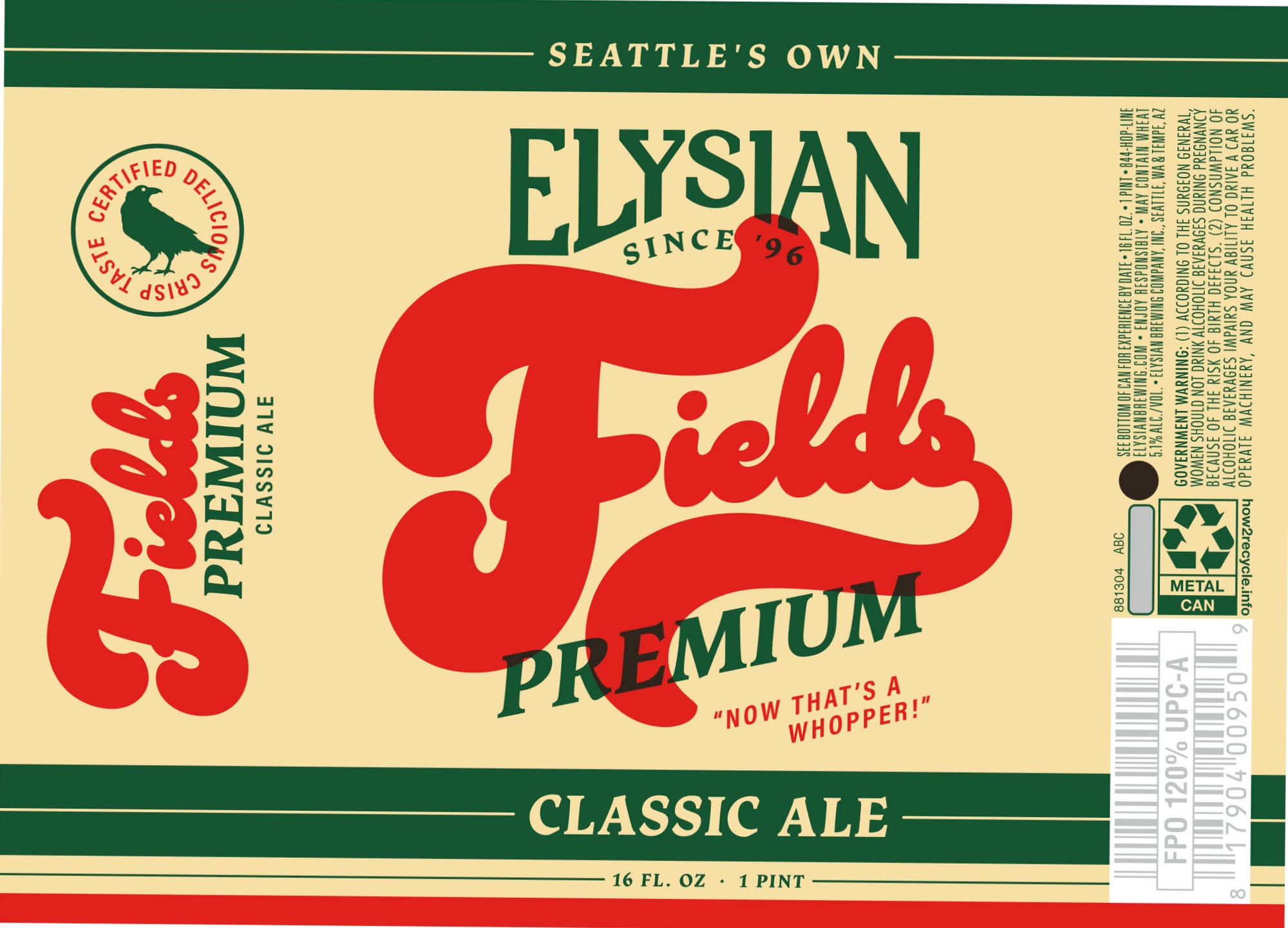 Fields Premium Classic Ale by Elysian Brewing Company - beer label