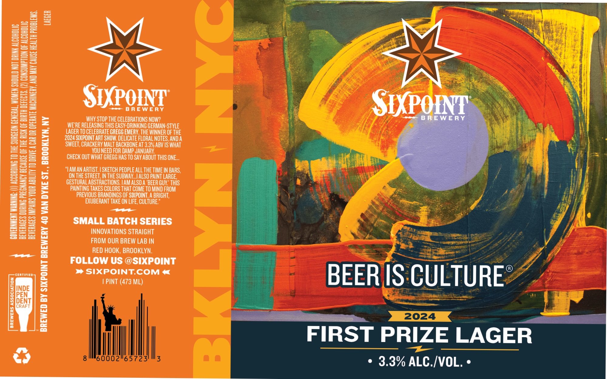 First Prize Lager by Sixpoint Brewery - beer label