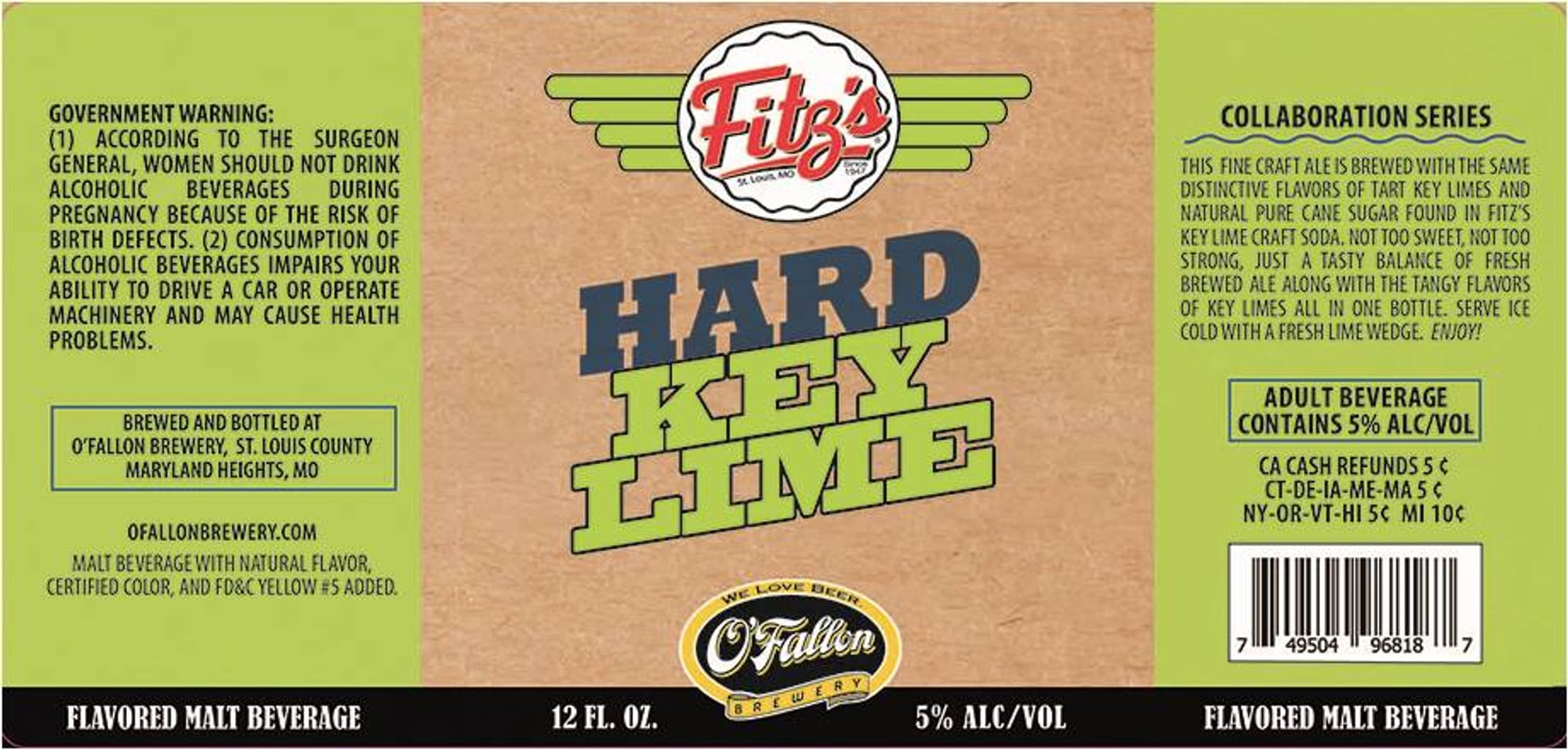 Fitz’s Hard Key Lime by O'Fallon Brewery - beer label