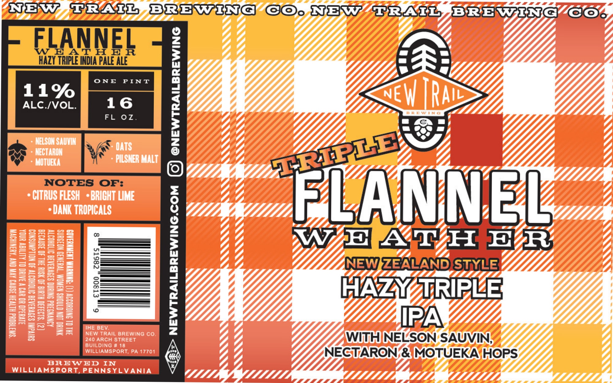 Flannel Weather Triple IPA by New Trail Brewing - beer label