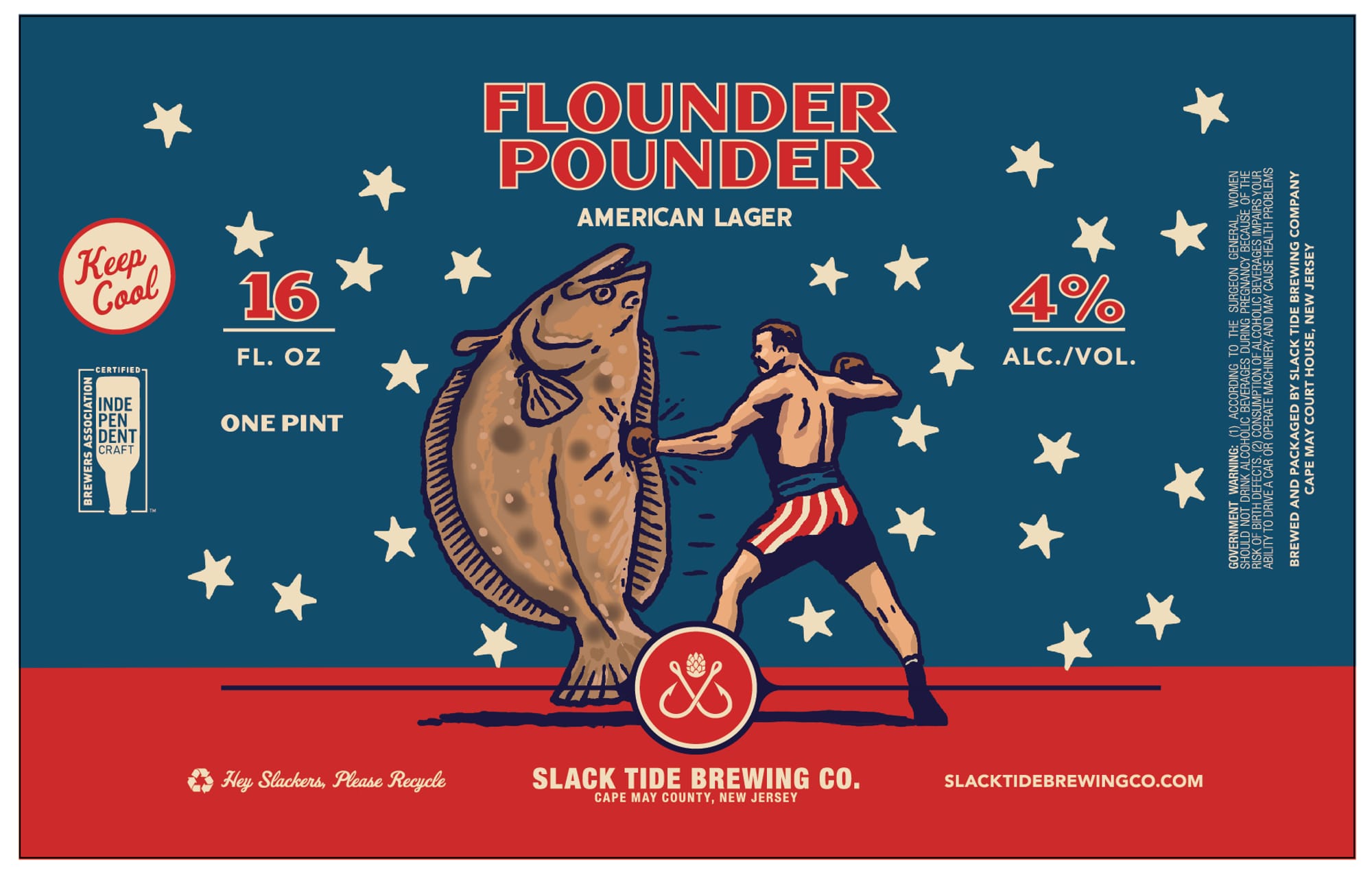 Flounder Pounder by Slack Tide Brewing Co. - beer label