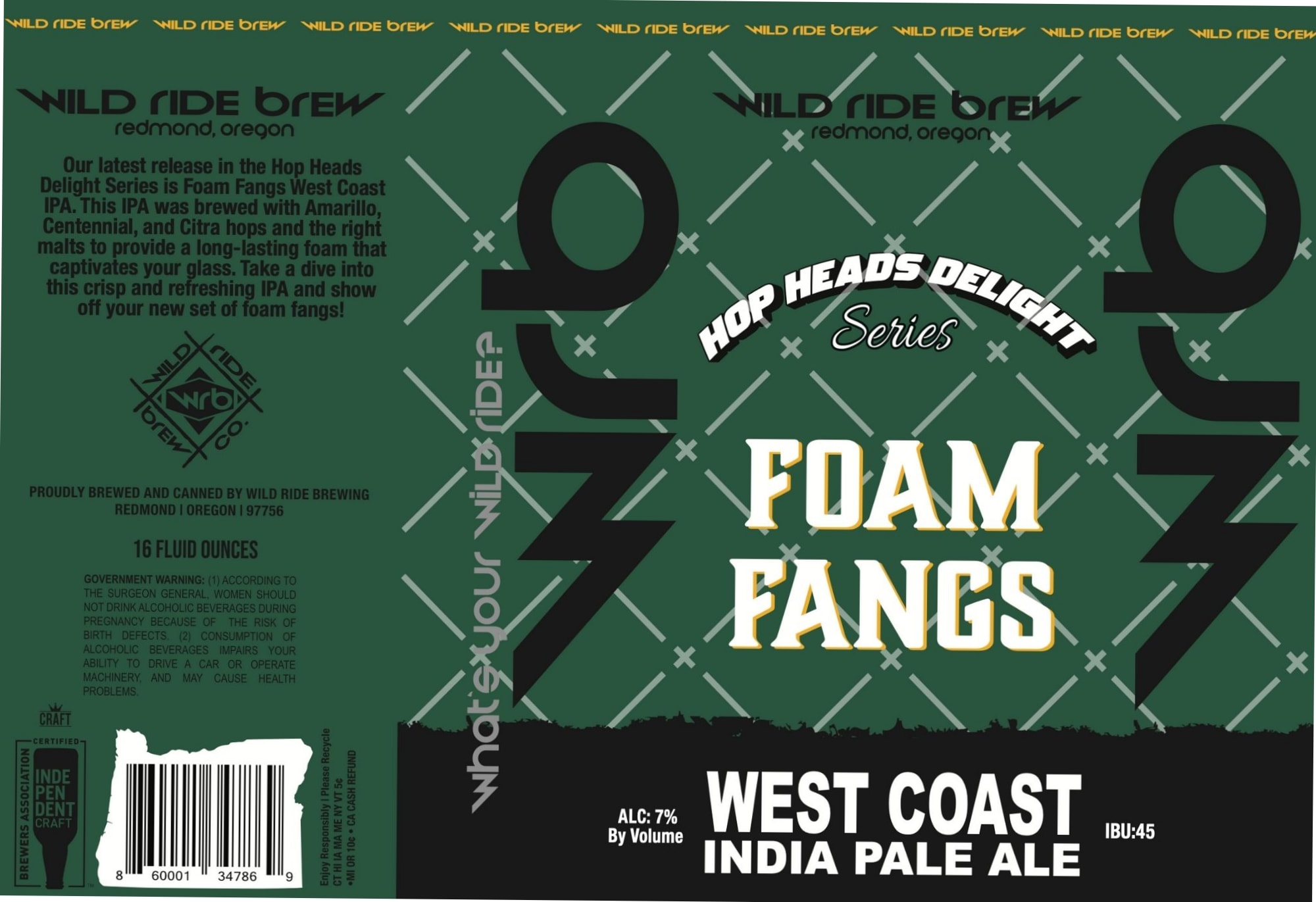 Foam Fangs West Coast India Pale Ale by Wild Ride Brewing - beer label