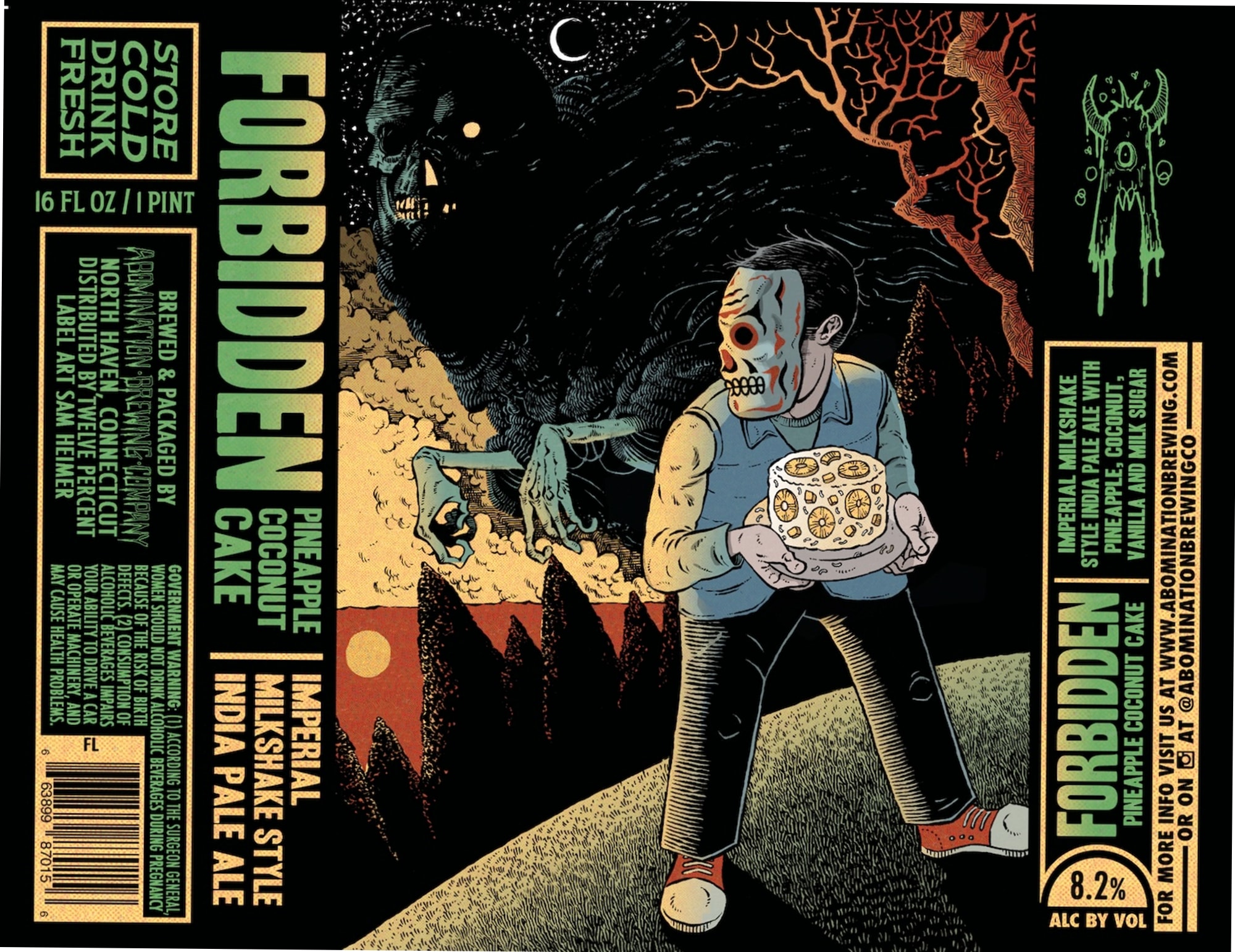 Forbidden Pineapple Coconut Cake by Abomination Brewing Company - beer label