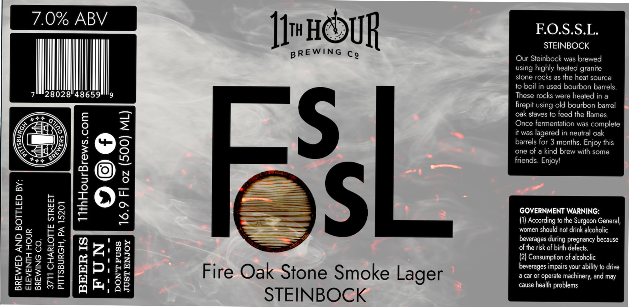 F.O.S.S.L. Steinbock by 11th Hour Brewing Co. - beer label