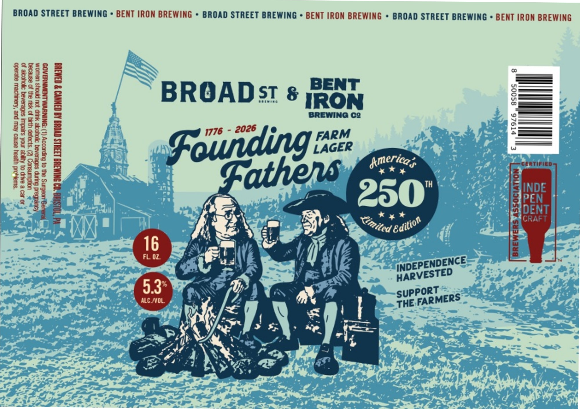 Founding Fathers Farm Lager by Broad Street Brewing Co. - beer label