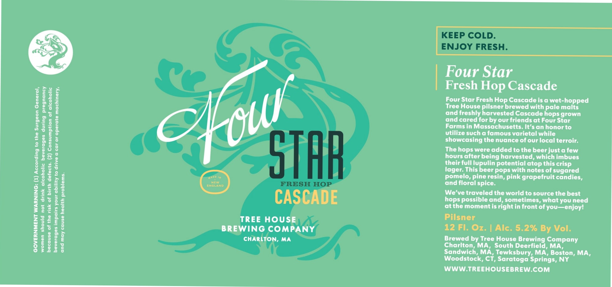 Four Star Fresh Hop Cascade by Tree House Brewing Company - beer label