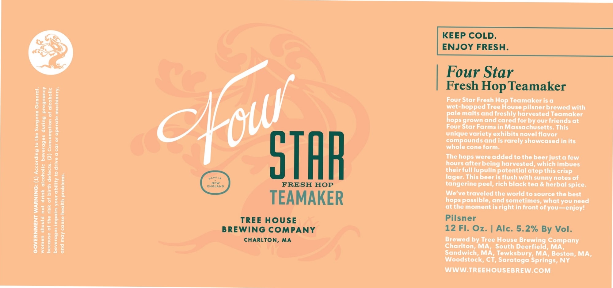 Four Star Fresh Hop Teamaker by Tree House Brewing Company - beer label
