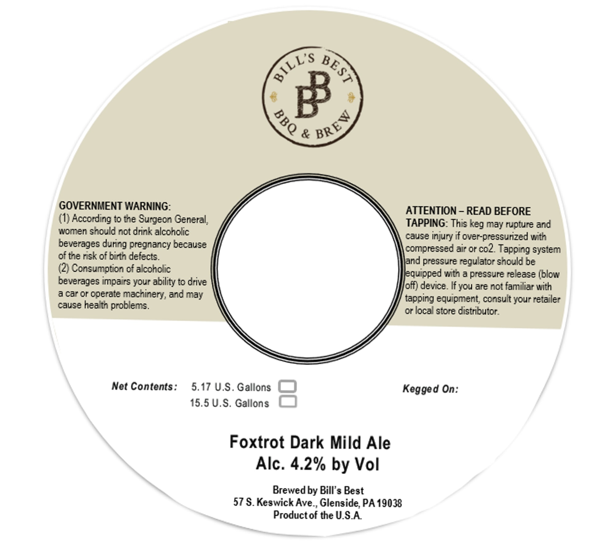 Foxtrot Dark Mild Ale by Bill's Best BBQ & Brew - beer label