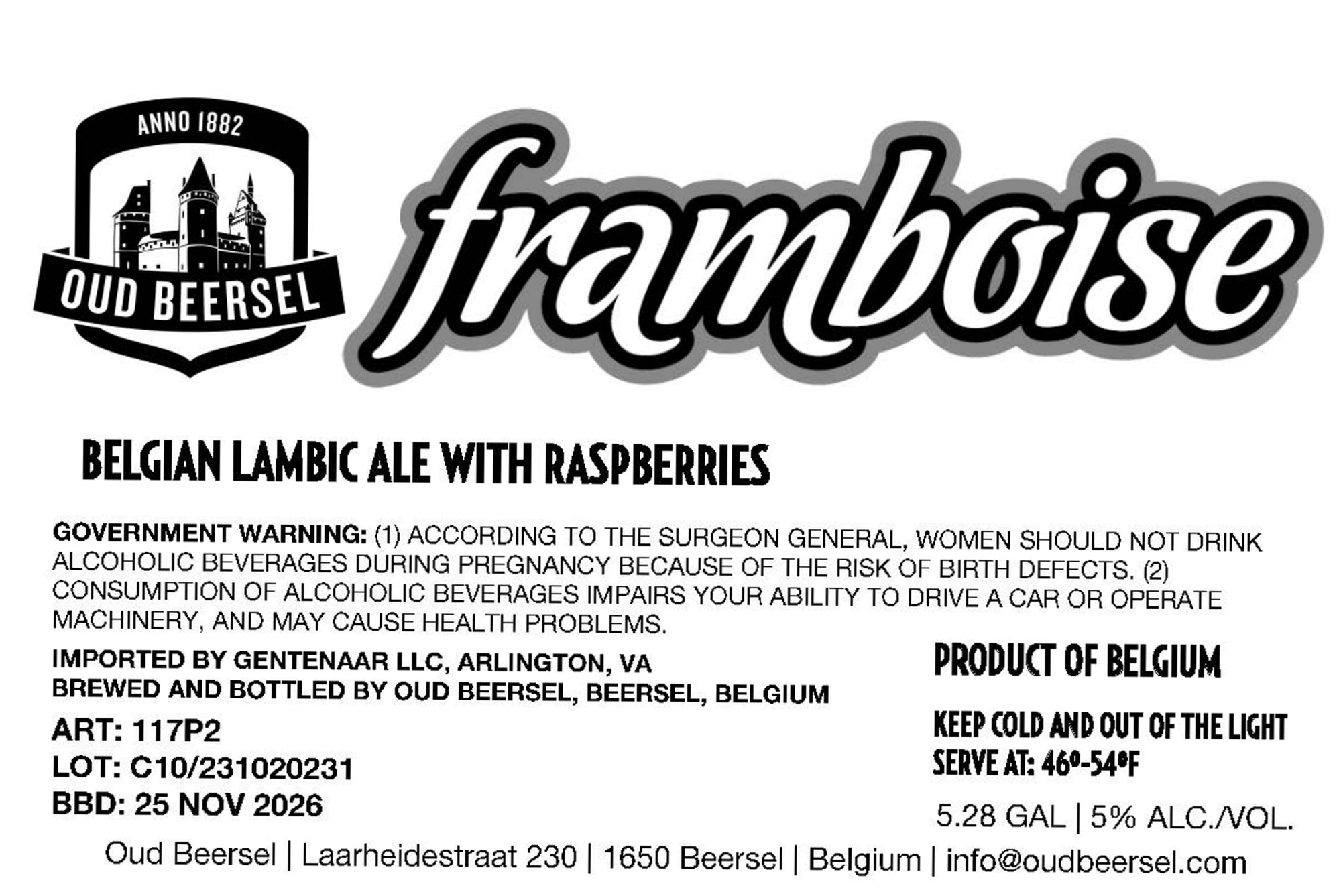 Framboise by Brouwerij Oud Beersel - beer label