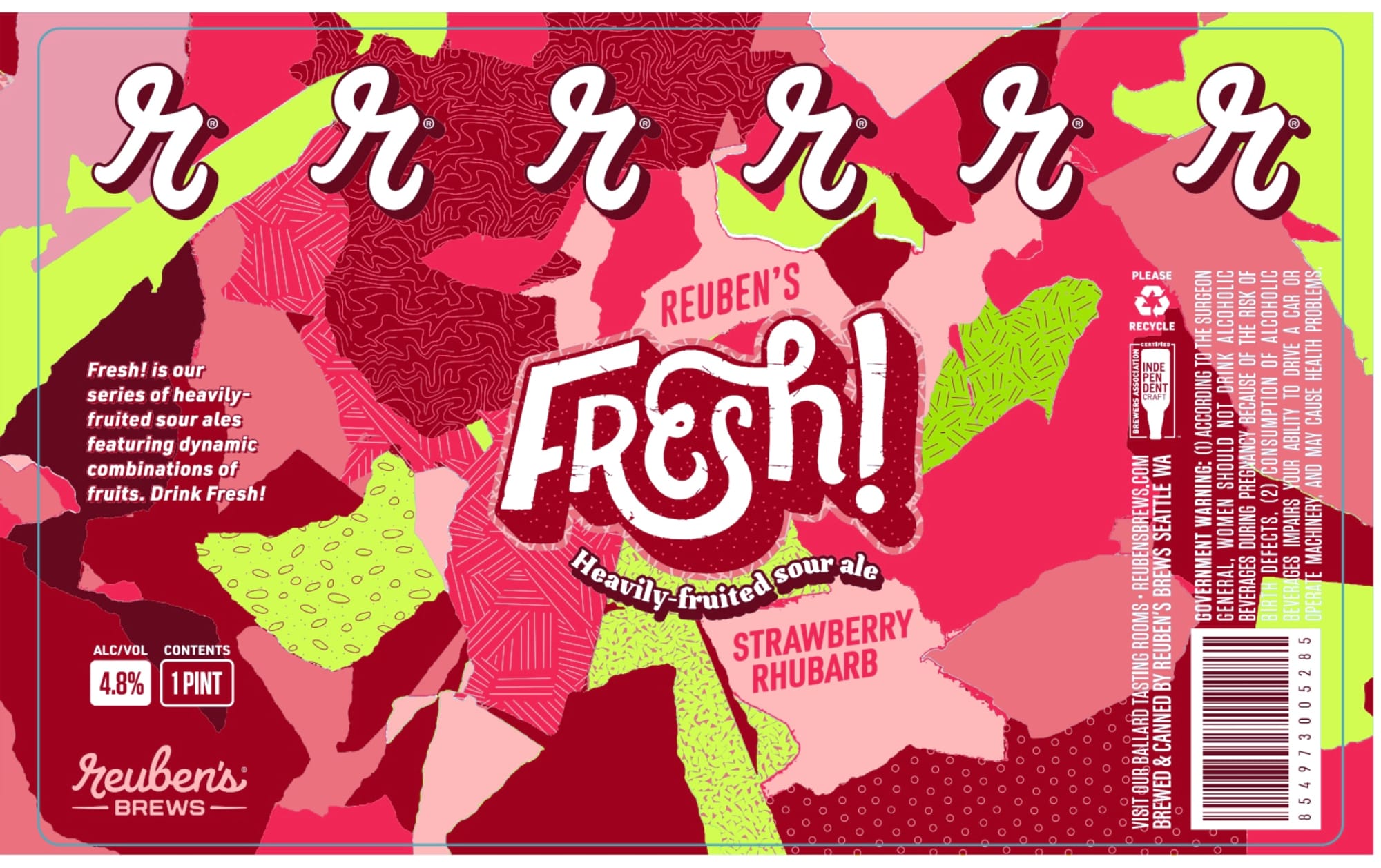 Fresh! Strawberry Rhubarb by Reuben’s Brews - beer label