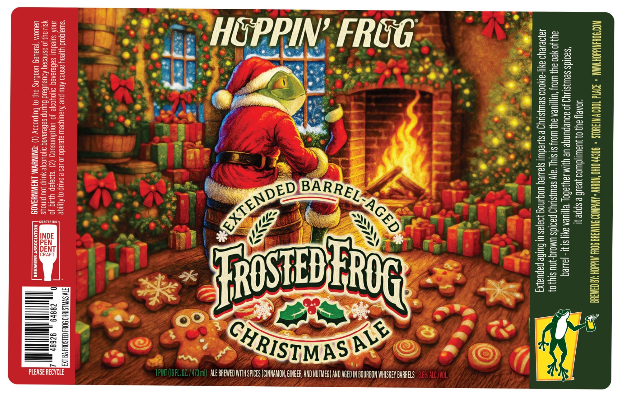 Frosted Frog Christmas Ale by Hopping Frog Brewing Company - beer label