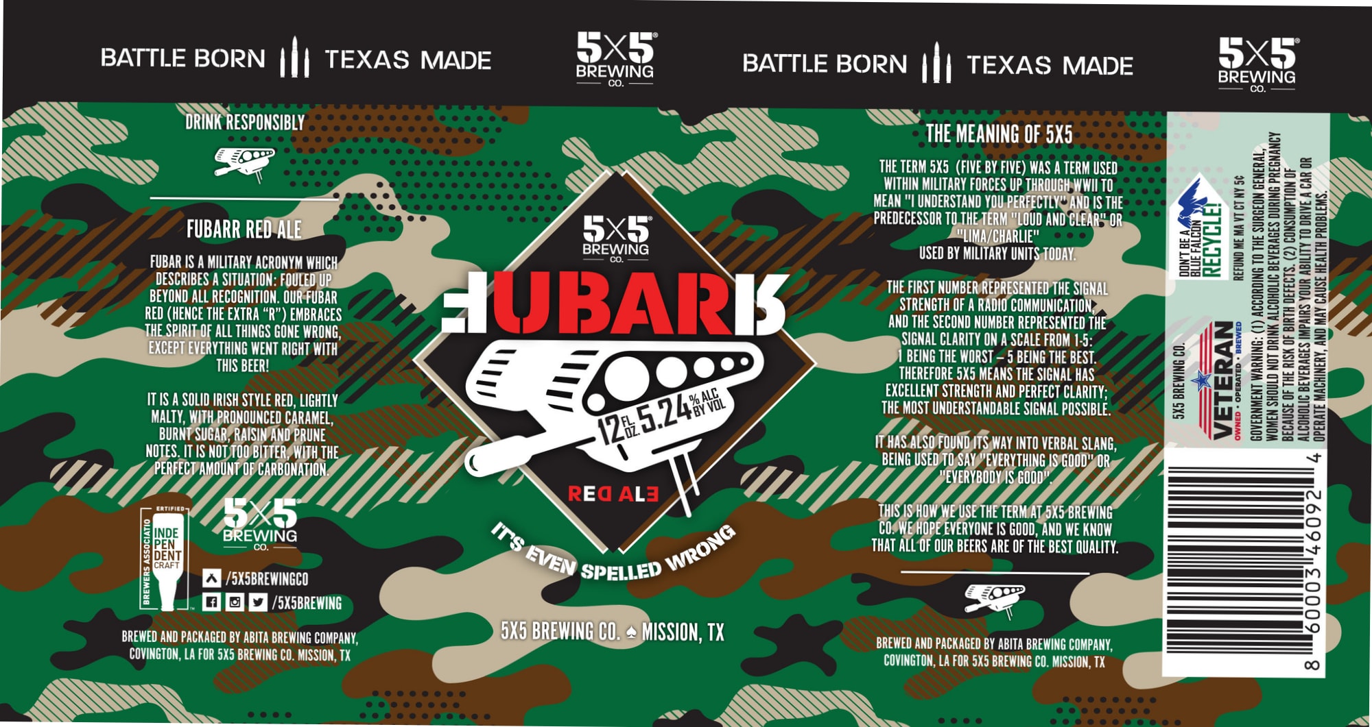 FUBAR Red Ale by 5x5 Brewing - beer label