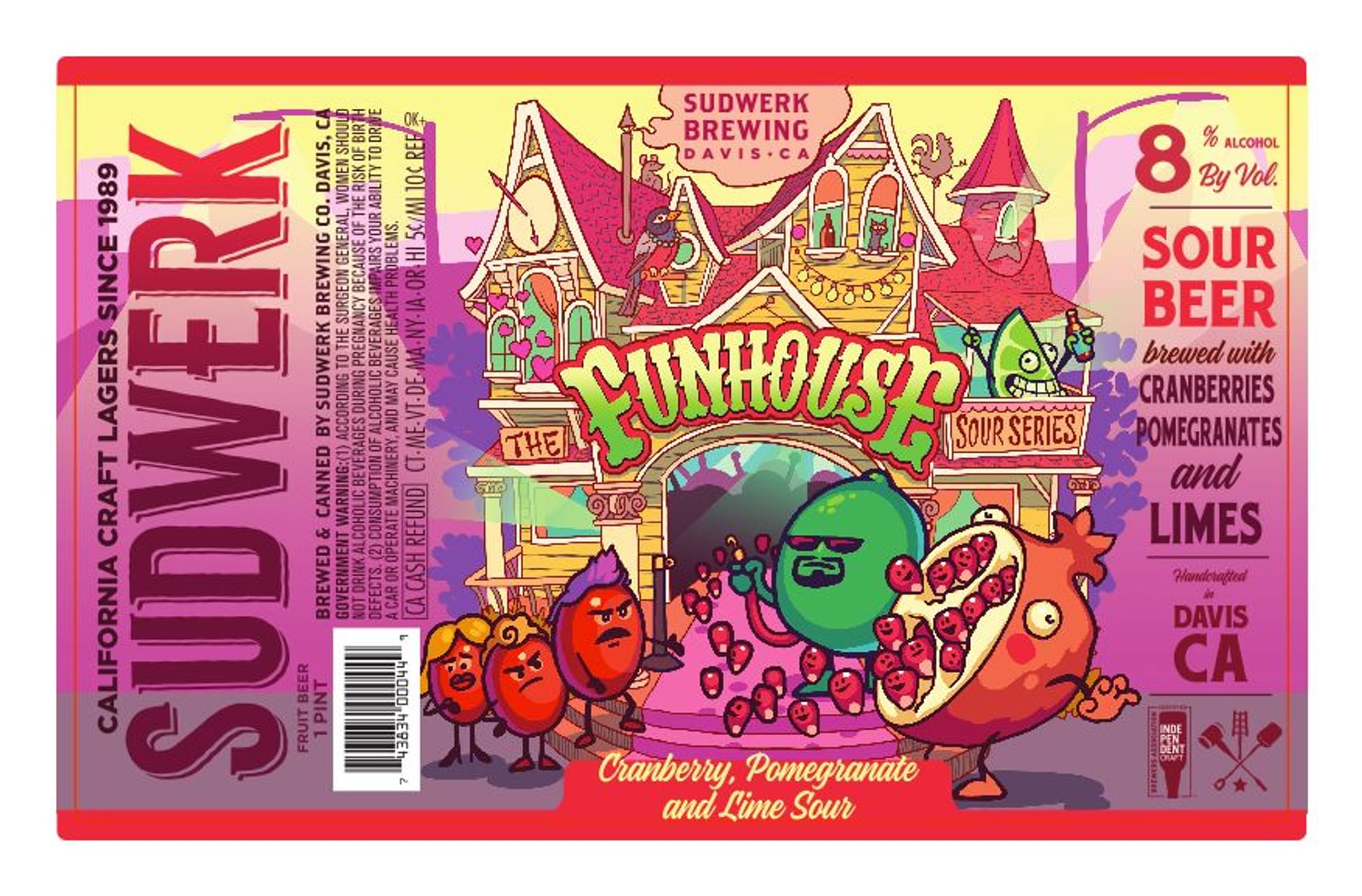 Funhouse Sour Series: Cranberry, Pomegranate and Lime Sour by Sudwerk Brewing - beer label