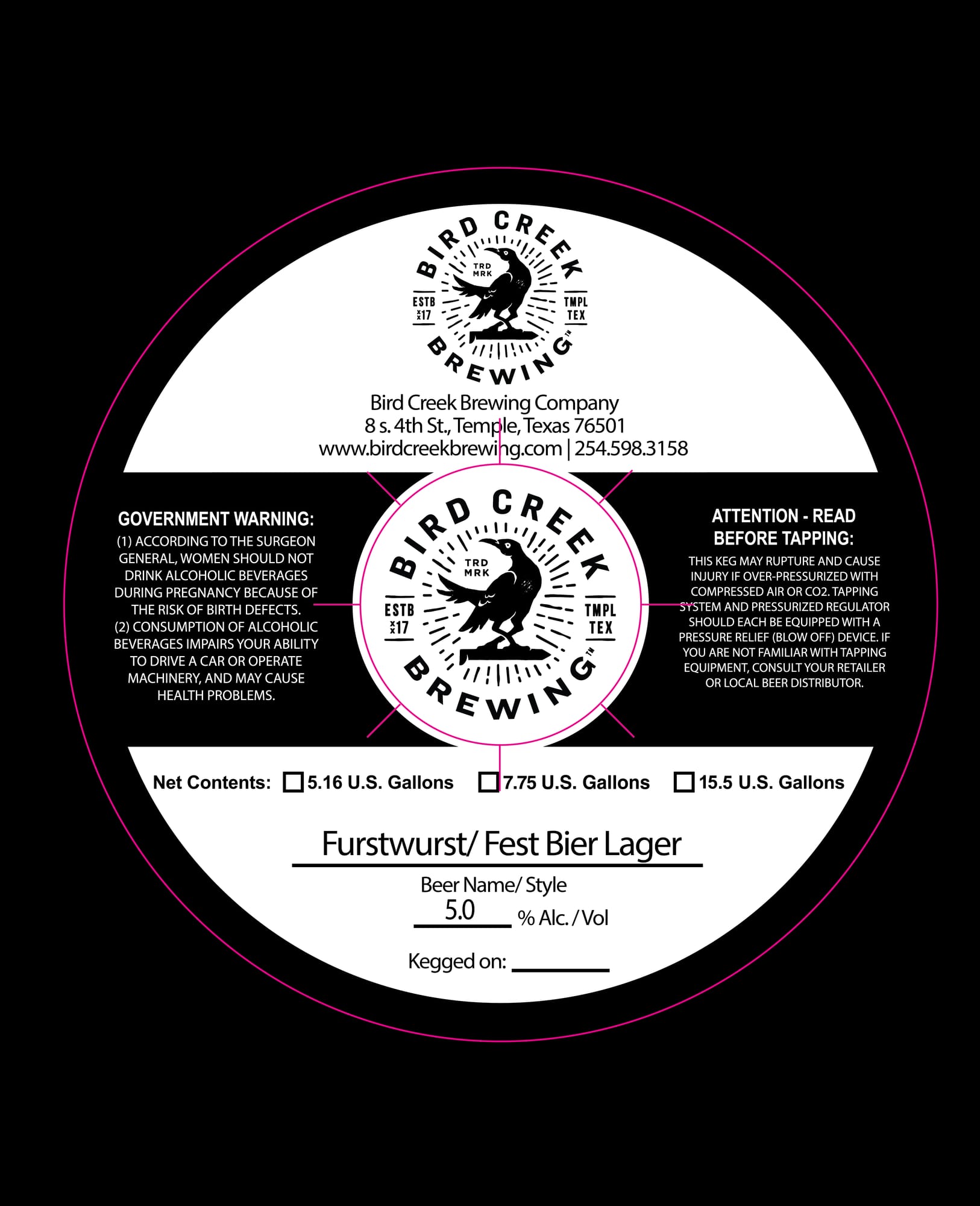 Furstwurst/ Fest Bier Lager by Bird Creek Brewing Company - beer label