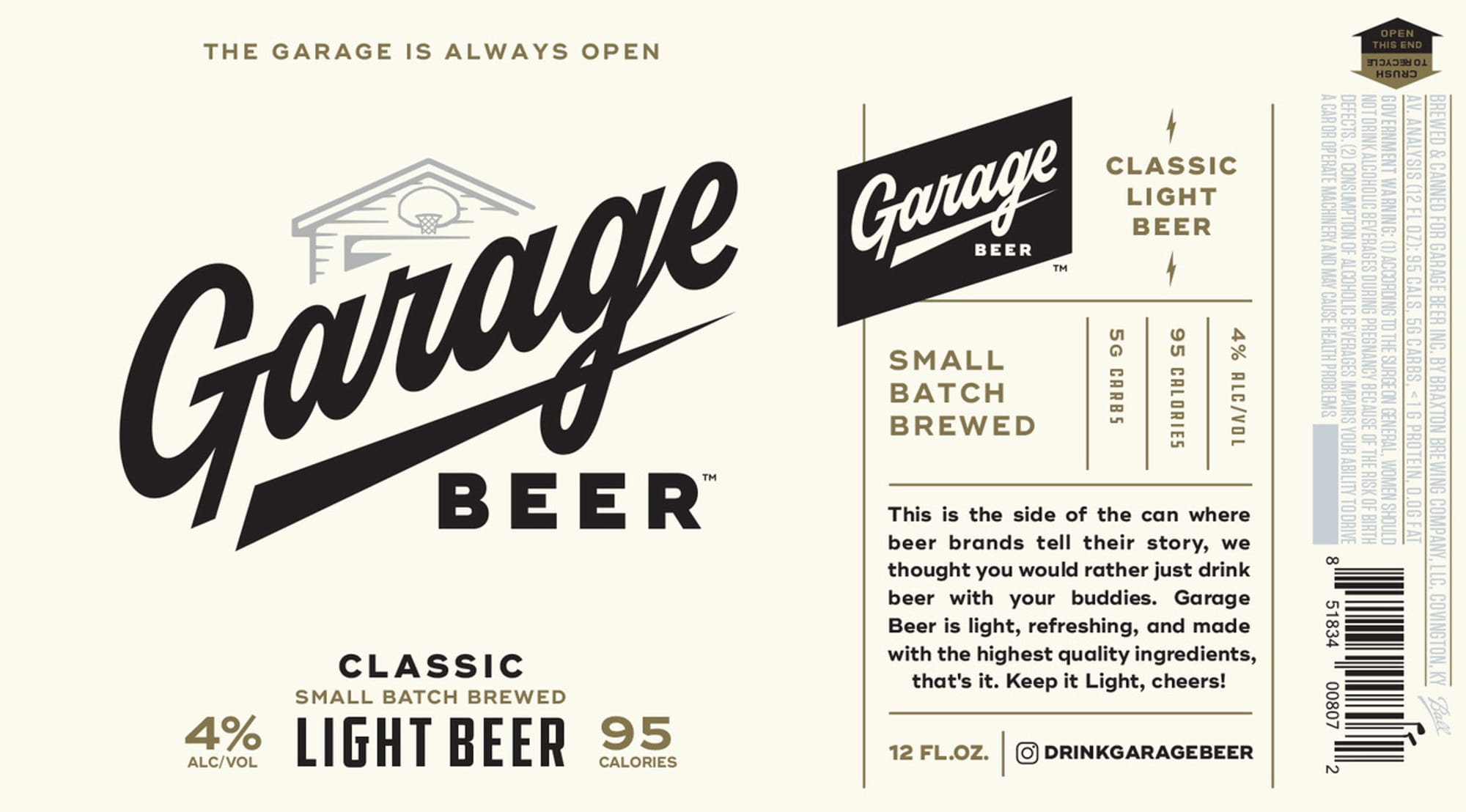 Garage Beer - Classic Light Beer by Braxton Brewing Company - beer label