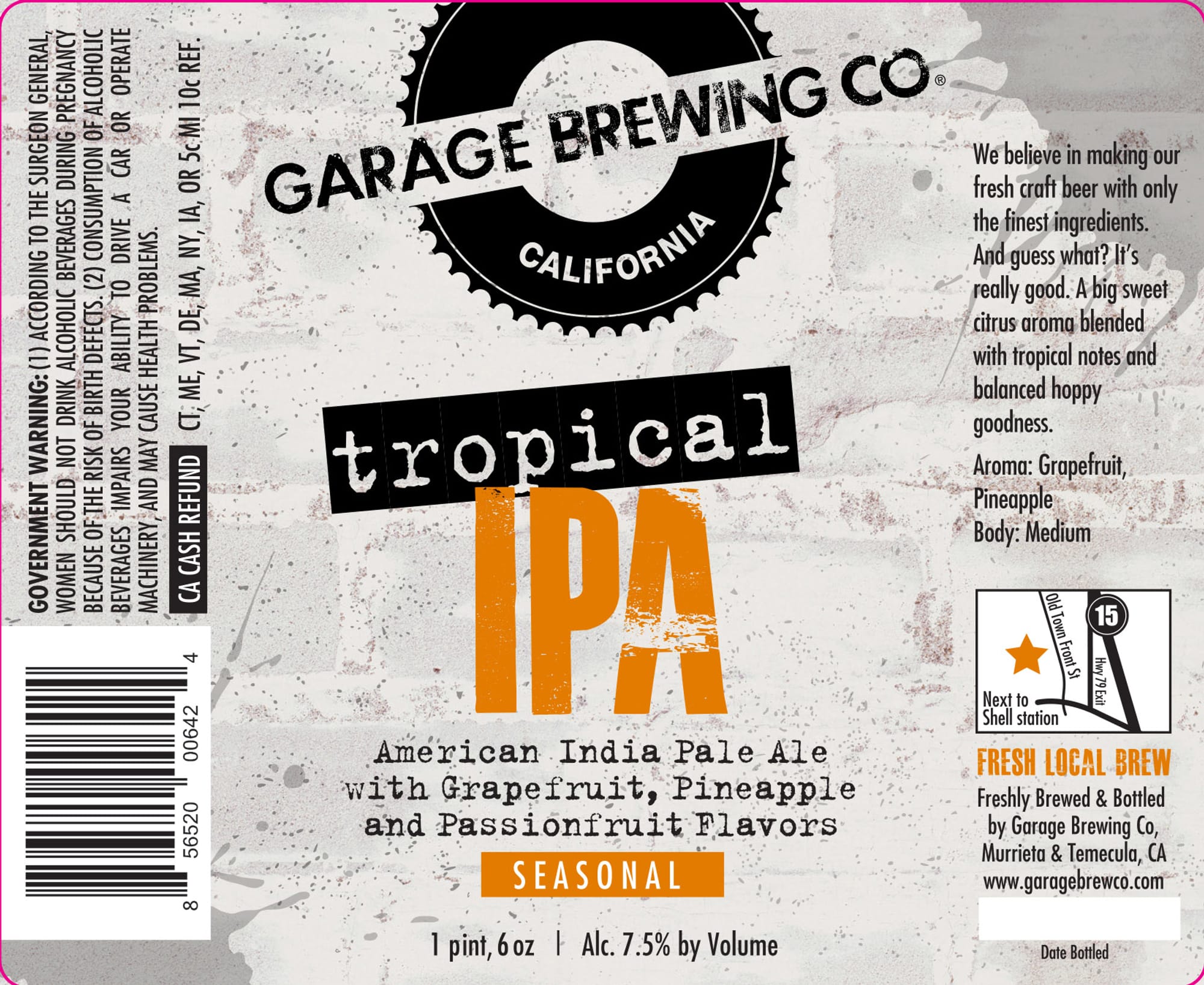 Tropical IPA by Garage Brewing Co. - beer label