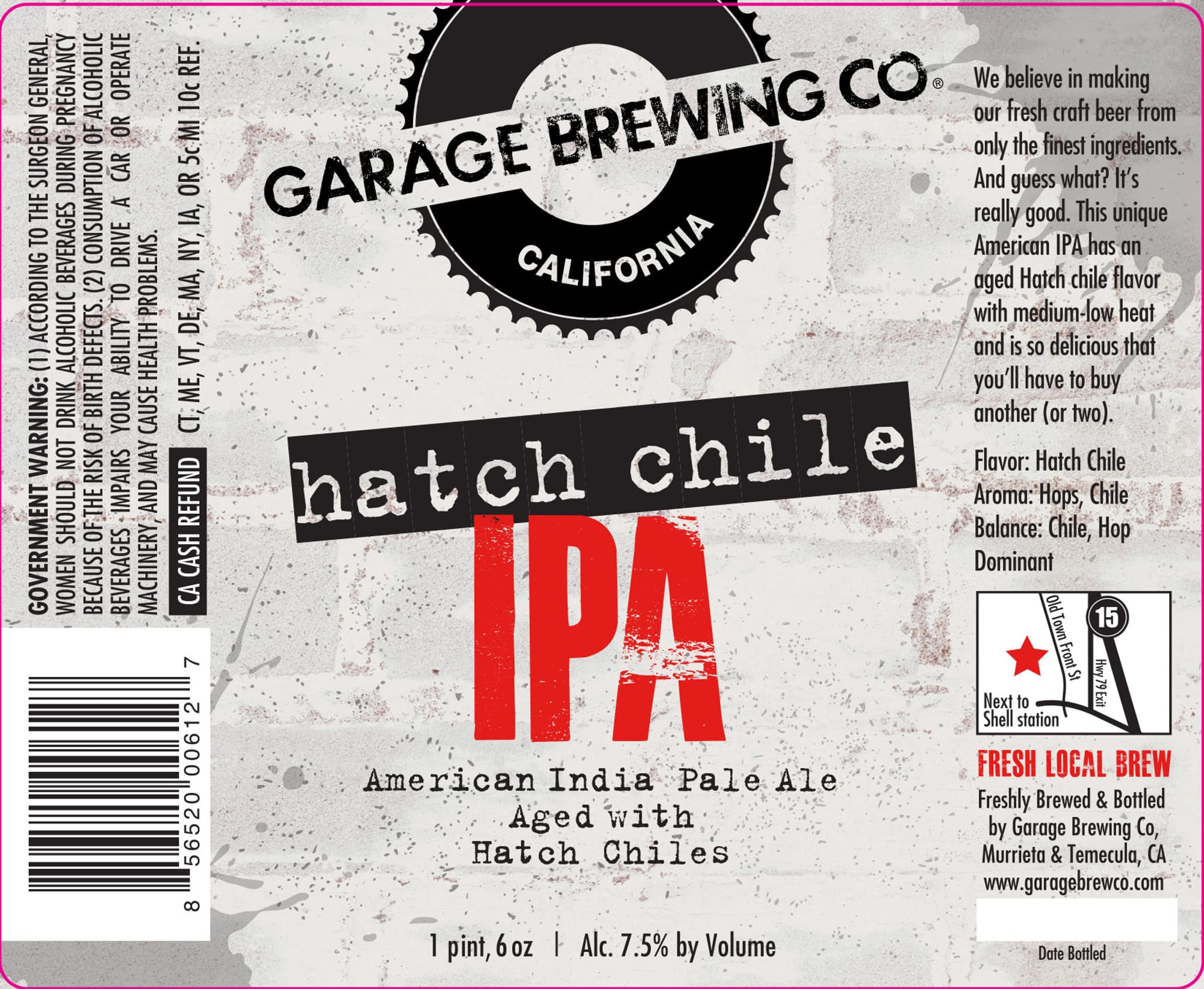 Hatch Chile IPA by Garage Brewing Co. - beer label
