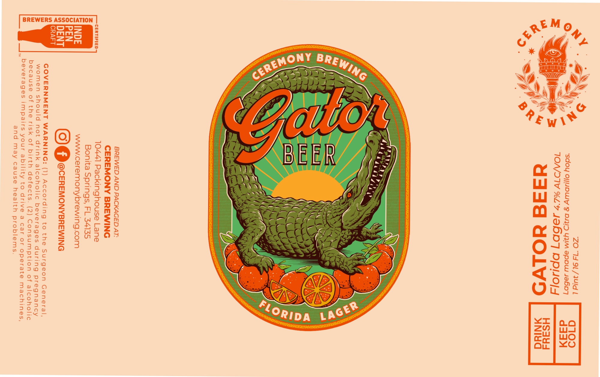 Gator Beer by Ceremony Brewing - beer label