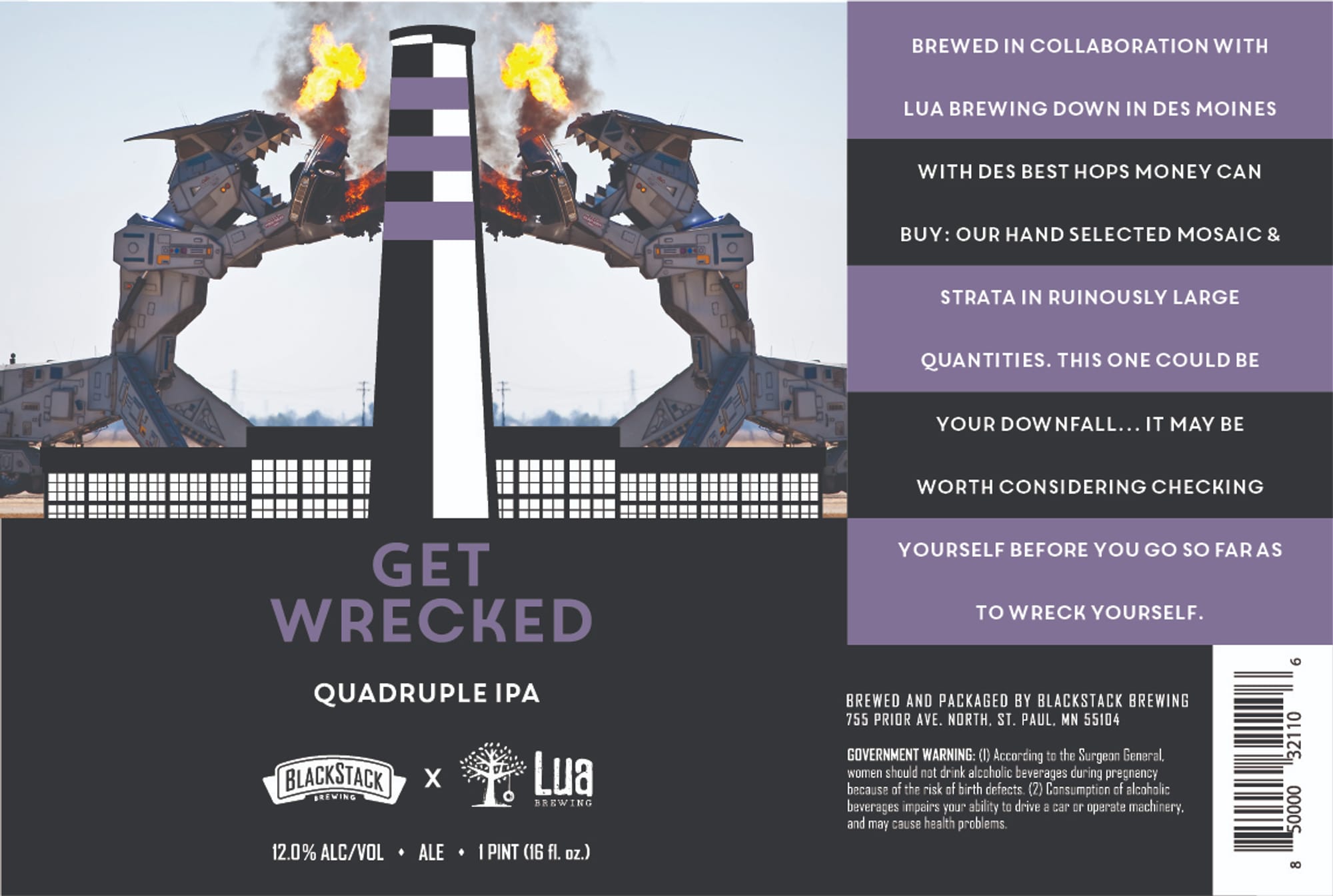 Get Wrecked by Blackstack Brewing x Lua Brewing - beer label