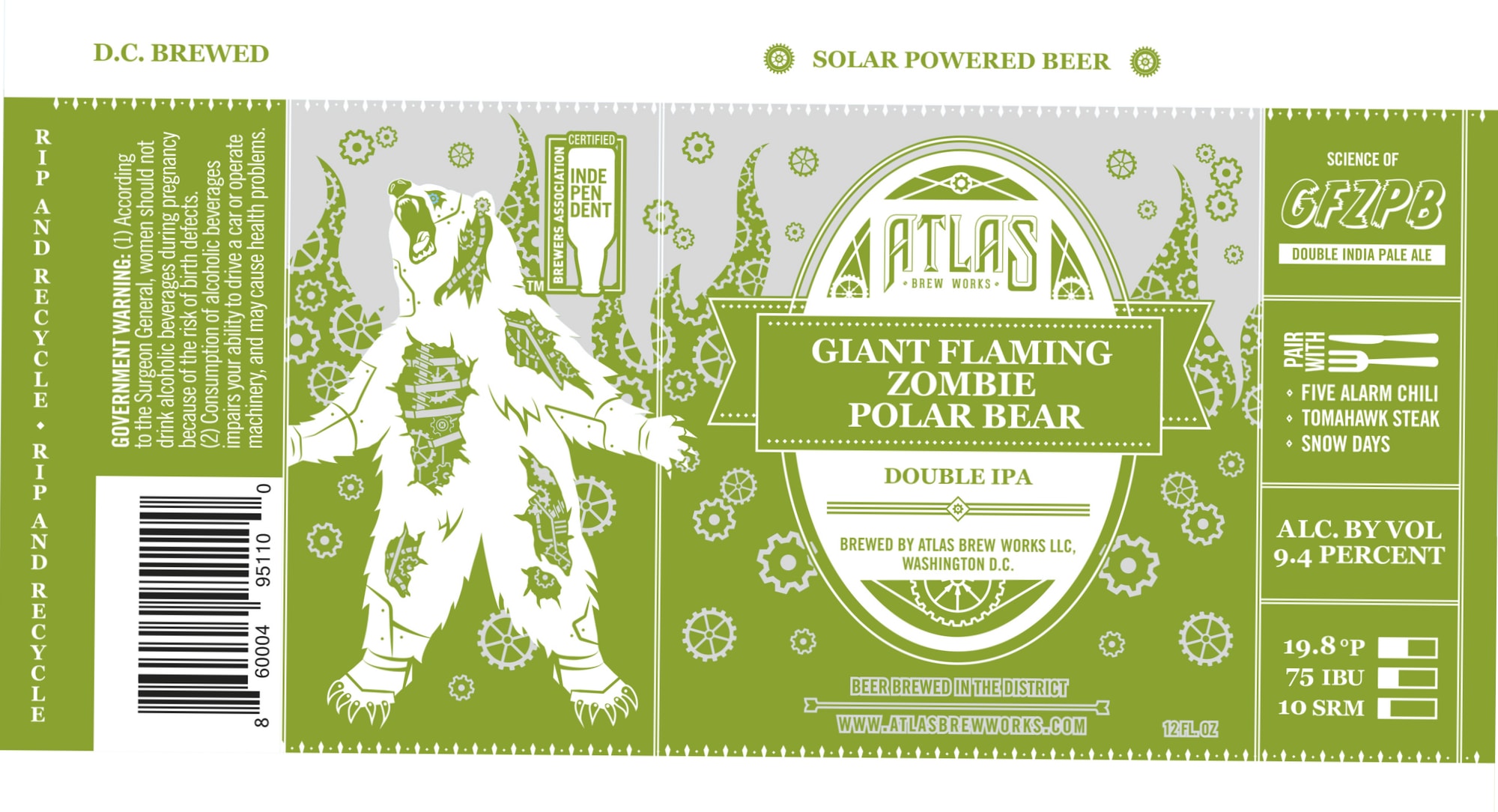 Giant Flaming Zombie Polar Bear by Atlas Brew Works - beer label
