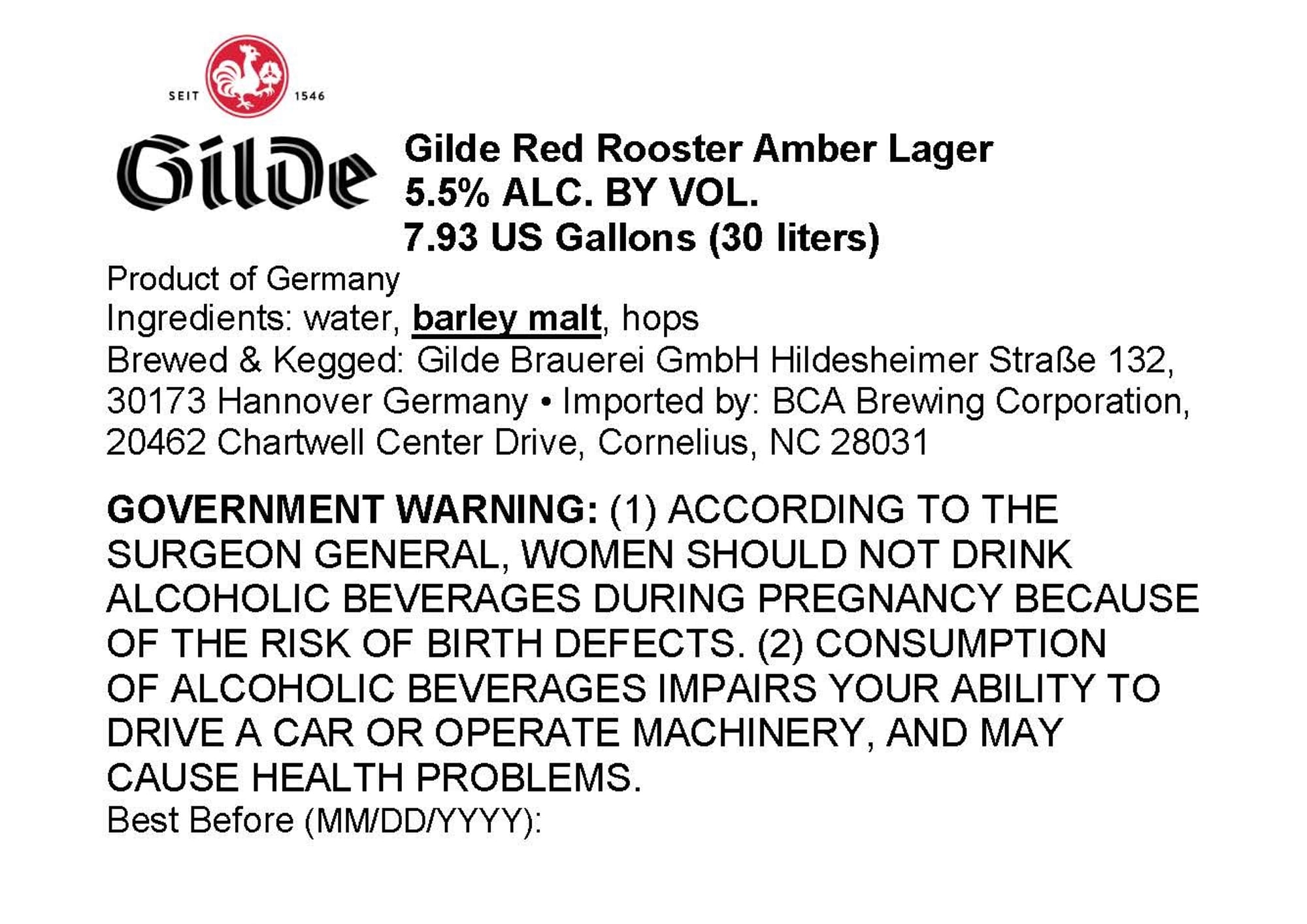 Gilde Red Rooster by Gilde Brauerei - beer label