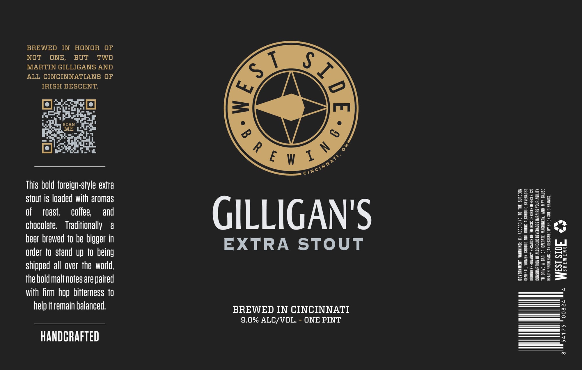 Gilligan’s Extra Stout by West Side Brewing - beer label