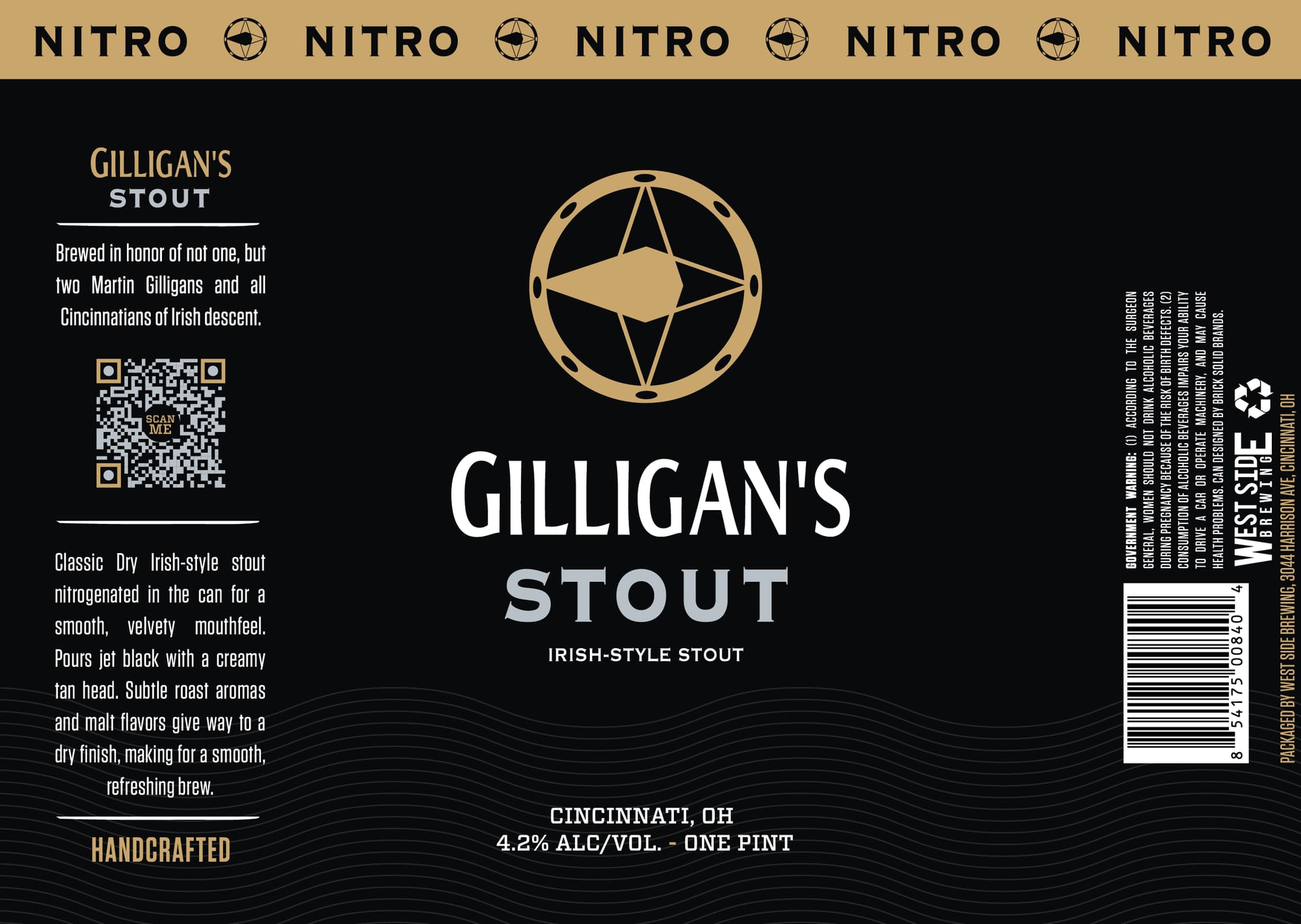 Gilligan's Stout by West Side Brewing - beer label